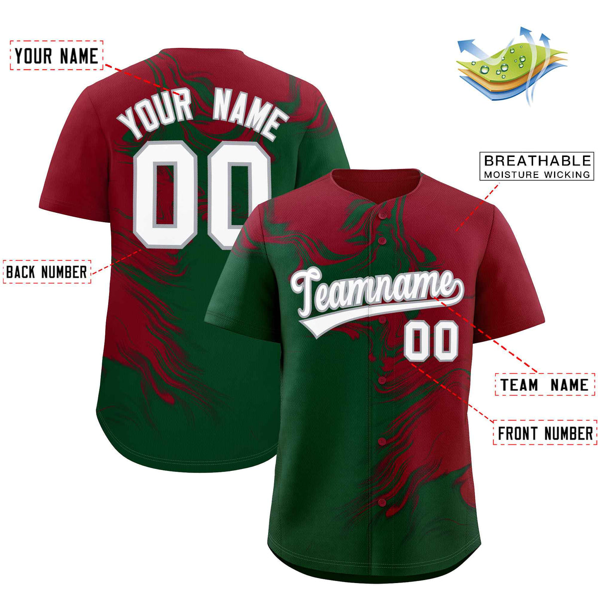 Custom Crimson Green Personalized Ink Pattern Authentic Baseball Jersey| KXKSHOP
