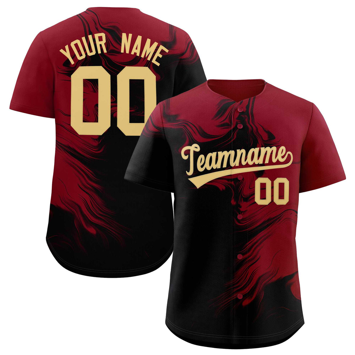 Custom Crimson Black Personalized Ink Pattern Authentic Baseball Jersey| KXKSHOP