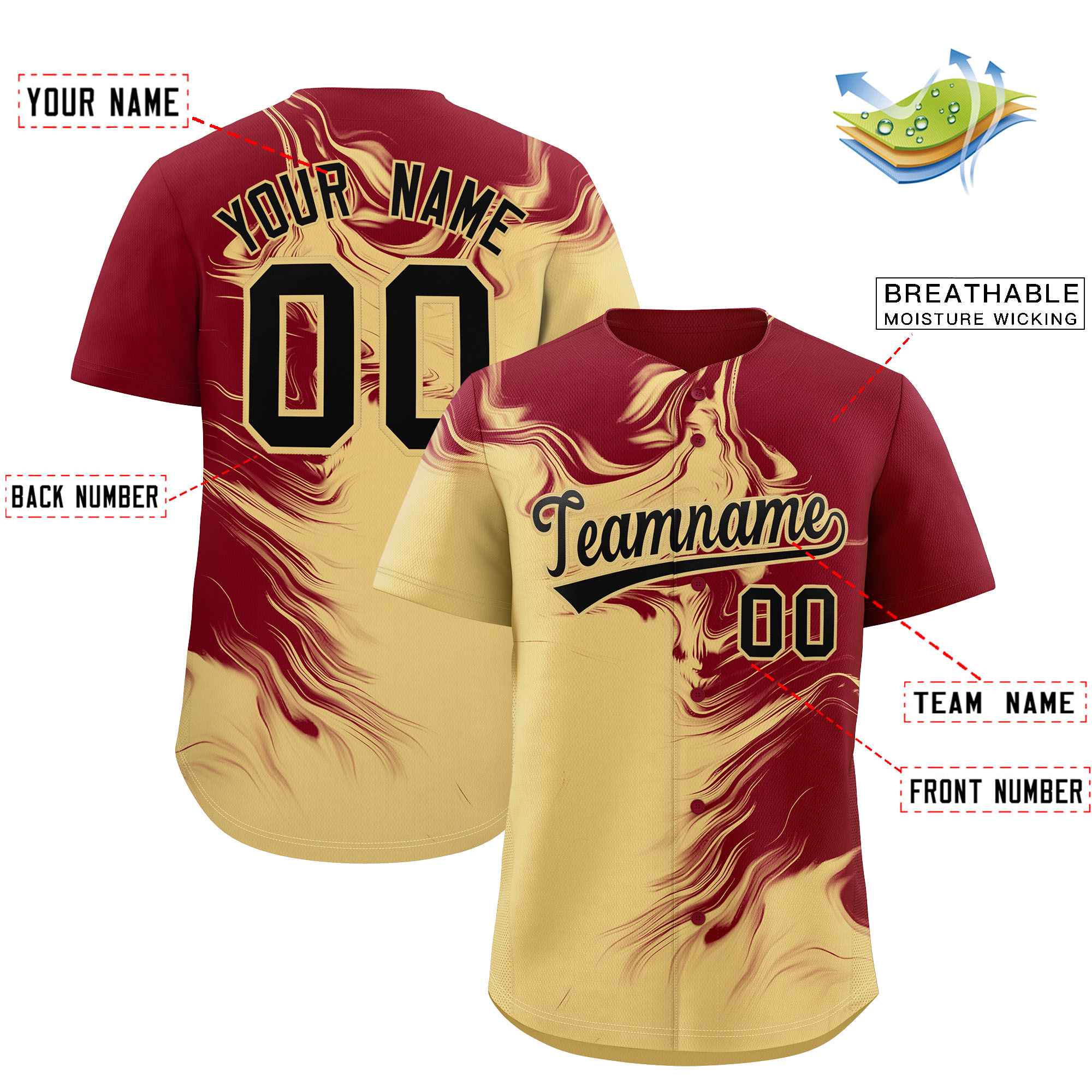 Custom Crimson Khaki Personalized Ink Pattern Authentic Baseball Jersey| KXKSHOP