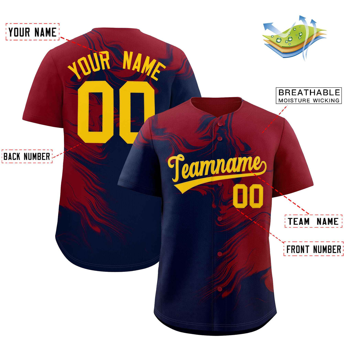 Custom Crimson Navy Personalized Ink Pattern Authentic Baseball Jersey| KXKSHOP