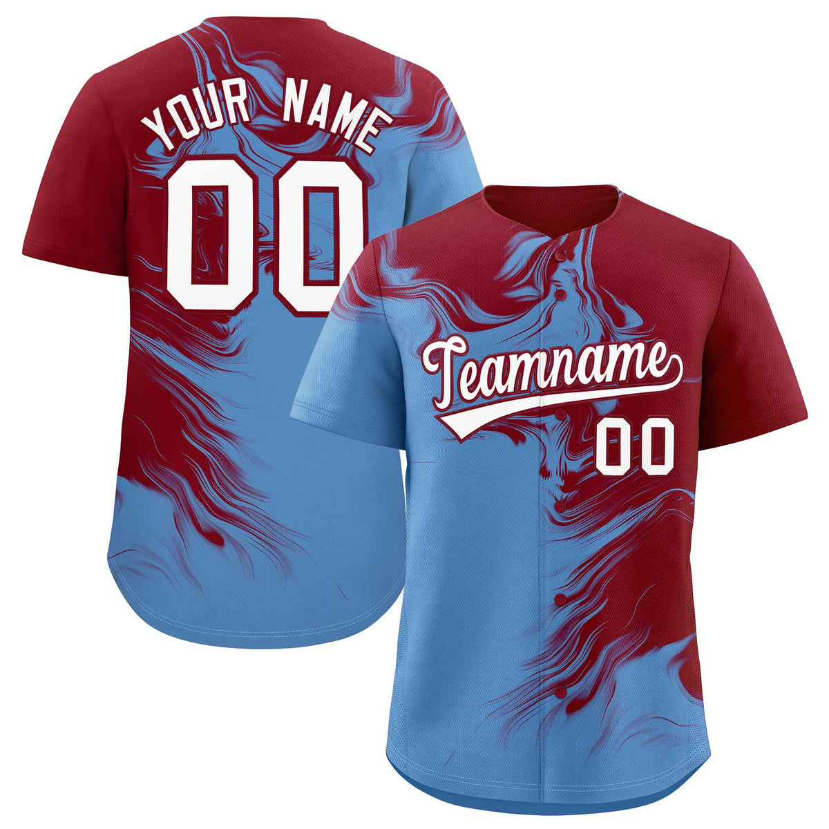 Custom Crimson Powder Blue Personalized Ink Pattern Authentic Baseball Jersey| KXKSHOP