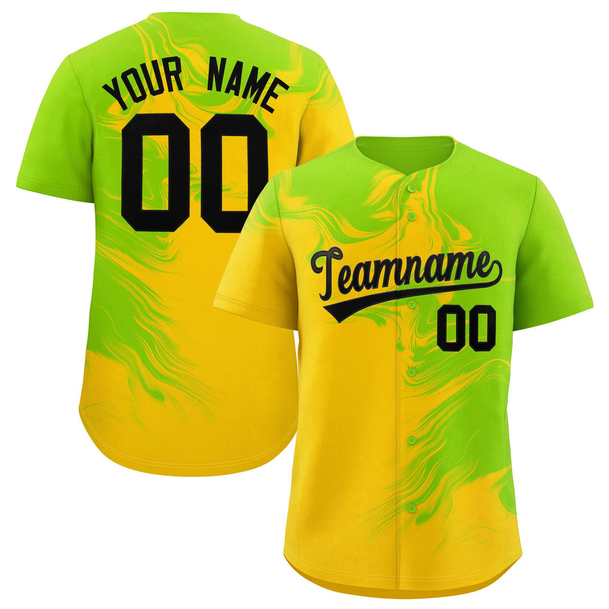Custom Neon Green Gold Personalized Ink Pattern Authentic Baseball Jersey| KXKSHOP