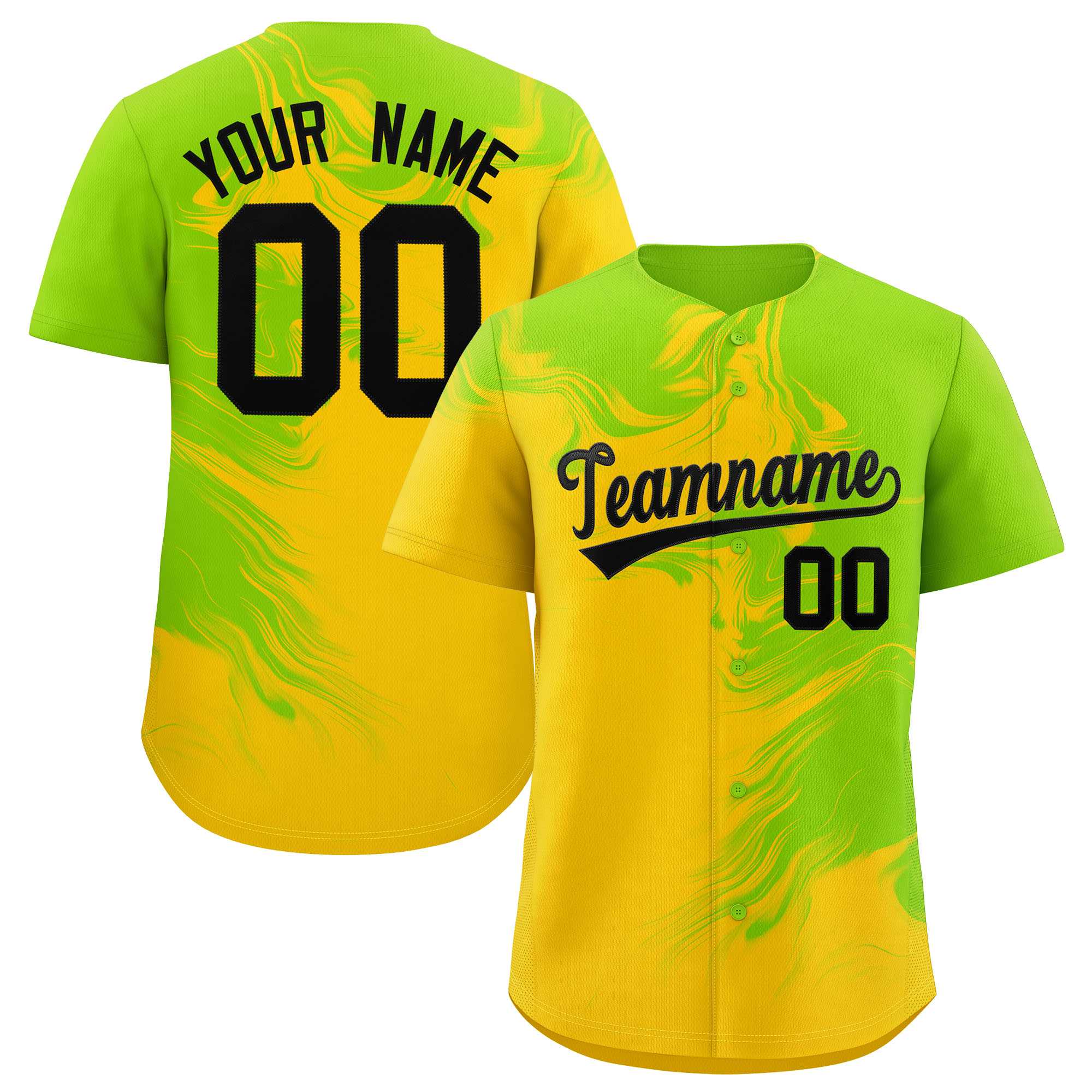 Custom Neon Green Gold Personalized Ink Pattern Authentic Baseball Jersey| KXKSHOP