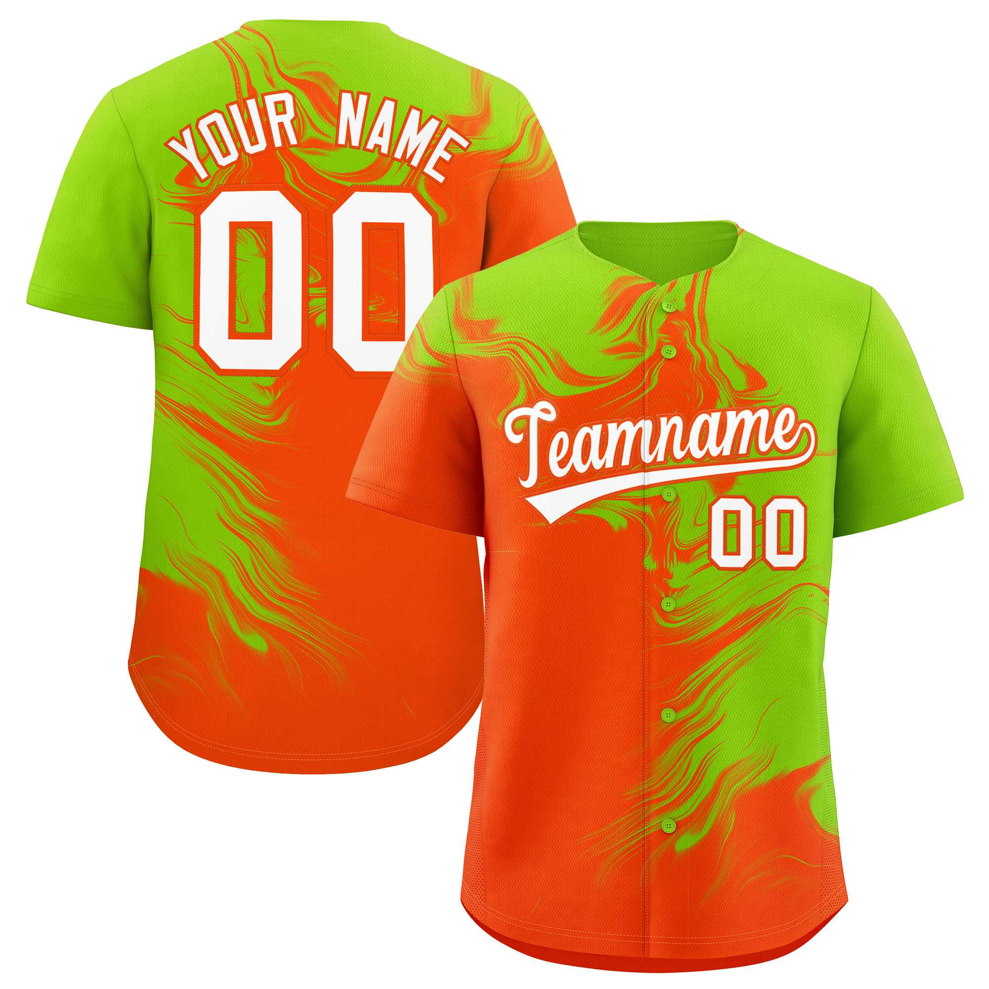 Custom Neon Green Orange Personalized Ink Pattern Authentic Baseball Jersey| KXKSHOP
