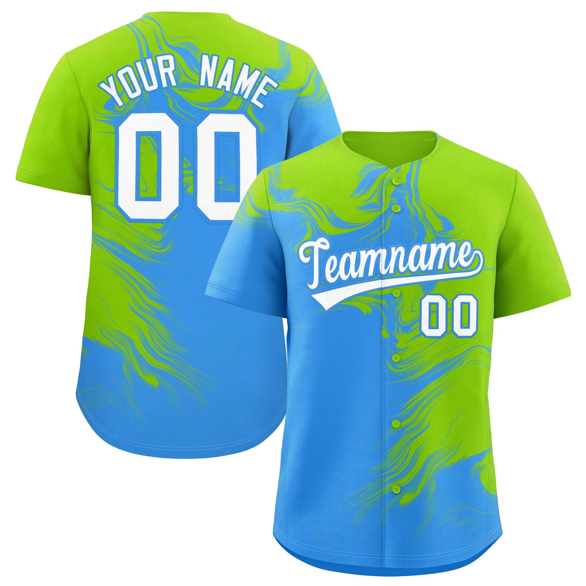 Custom Neon Green Powder Blue Personalized Ink Pattern Authentic Baseball Jersey| KXKSHOP