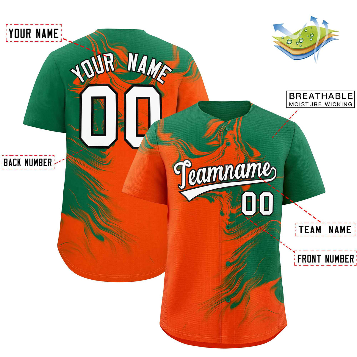Custom Kelly Green Orange Personalized Ink Pattern Authentic Baseball Jersey| KXKSHOP