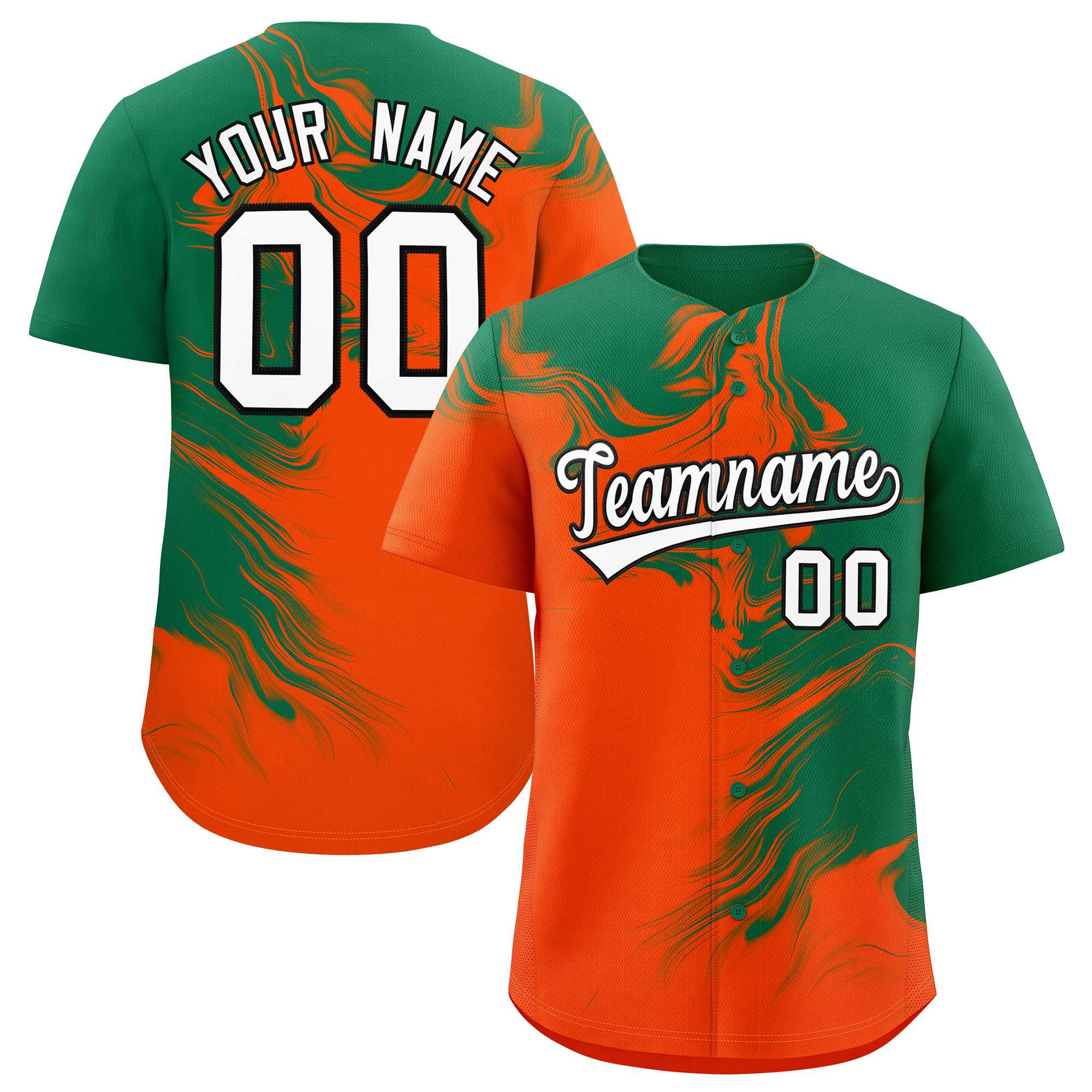 Custom Kelly Green Orange Personalized Ink Pattern Authentic Baseball Jersey| KXKSHOP