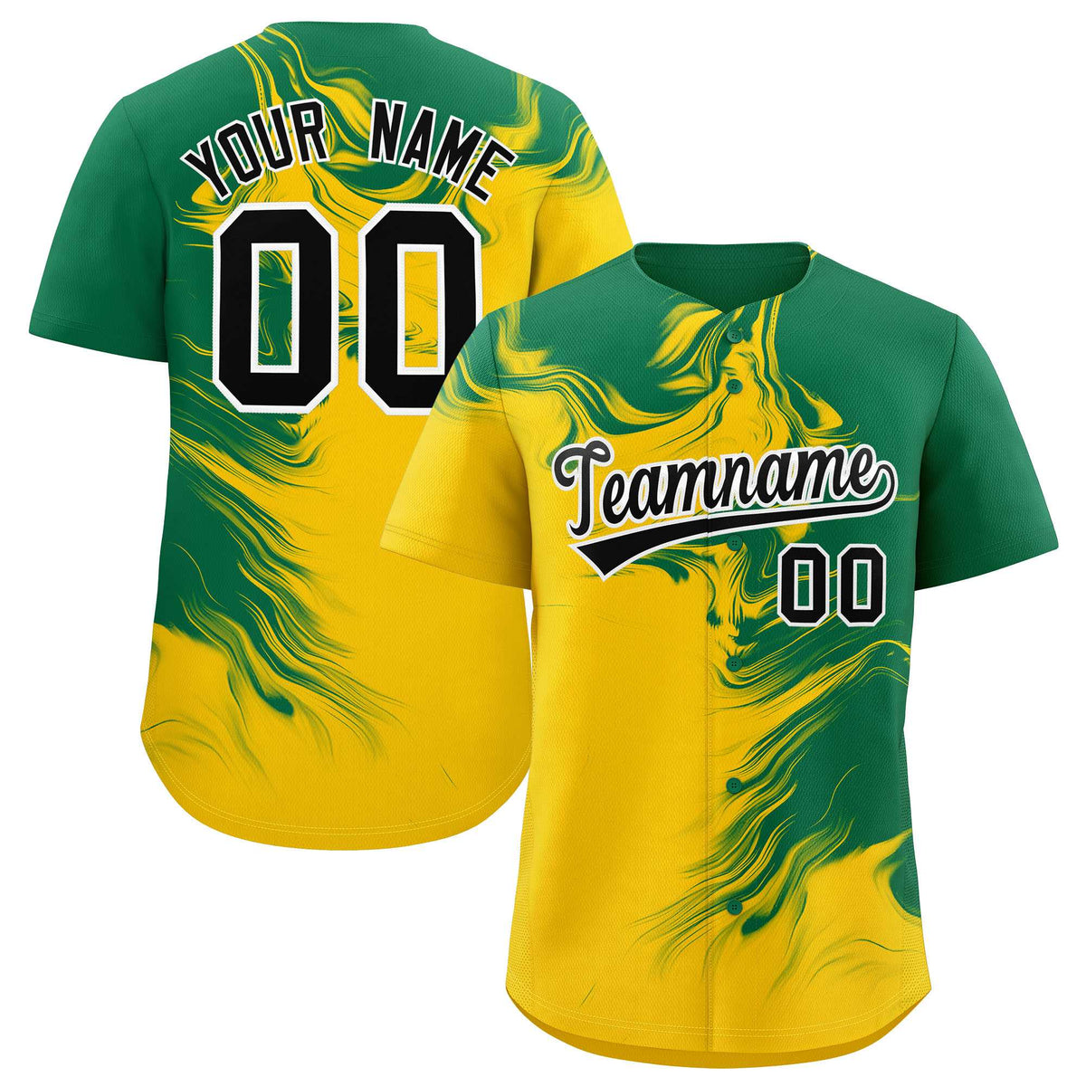 Custom Kelly Green Gold Personalized Ink Pattern Authentic Baseball Jersey| KXKSHOP