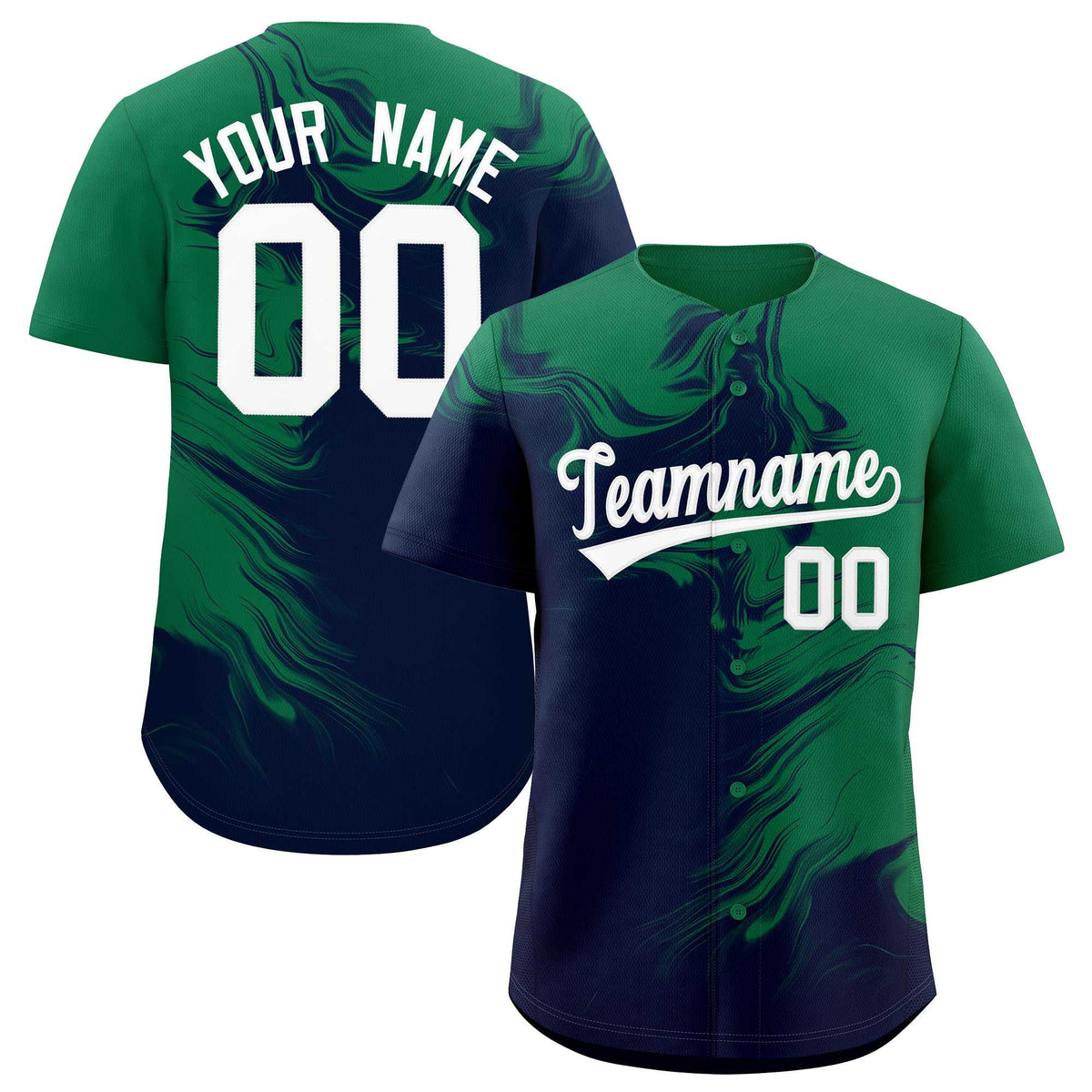 Custom Kelly Green Navy Personalized Ink Pattern Authentic Baseball Jersey| KXKSHOP