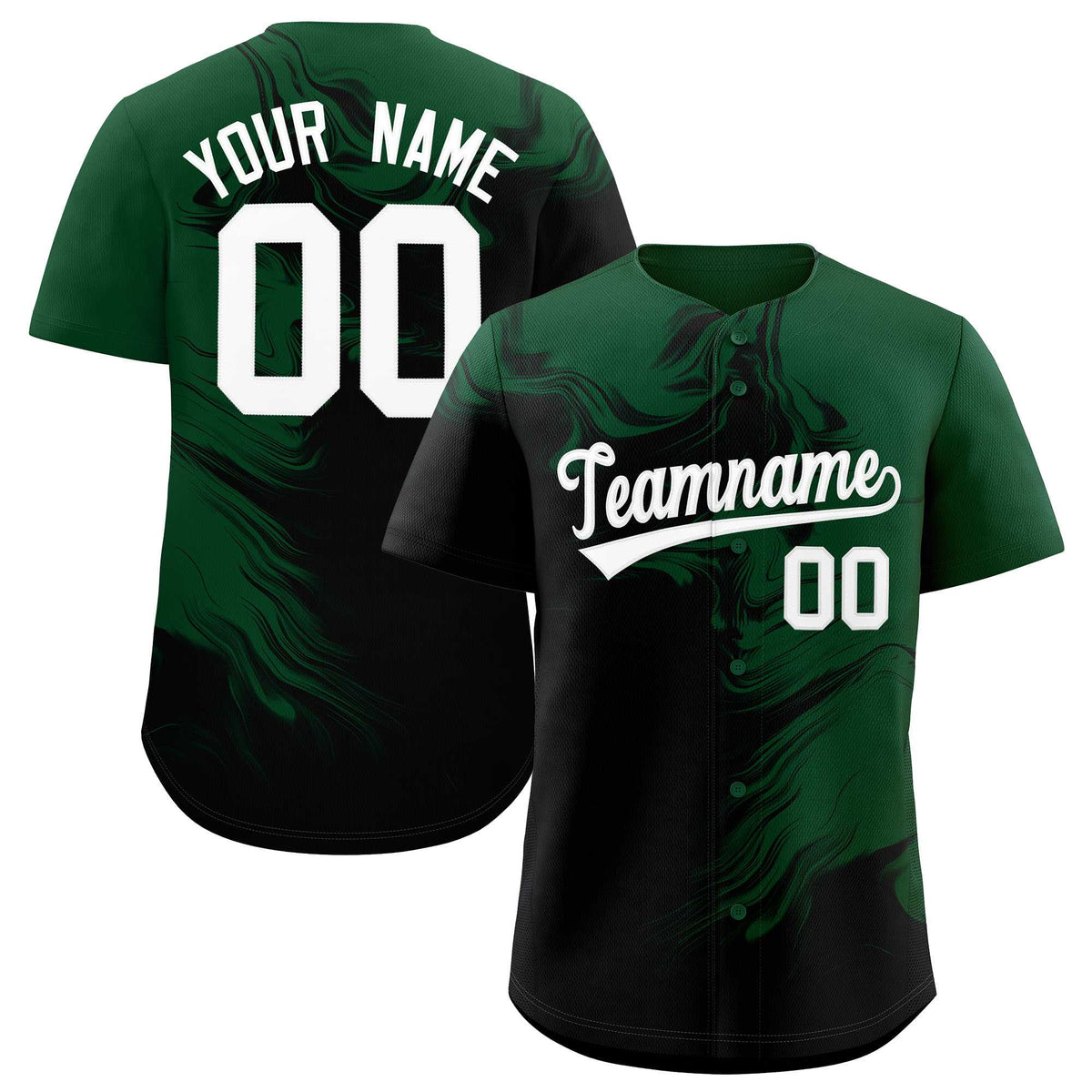 Custom Green Black Personalized Ink Pattern Authentic Baseball Jersey| KXKSHOP