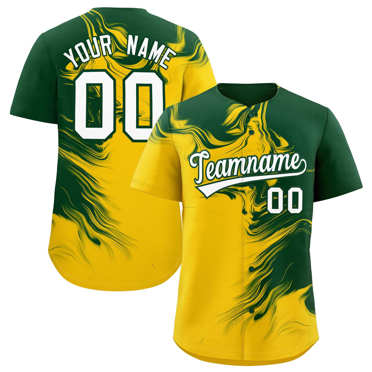 Custom Green Gold Personalized Ink Pattern Authentic Baseball Jersey| KXKSHOP