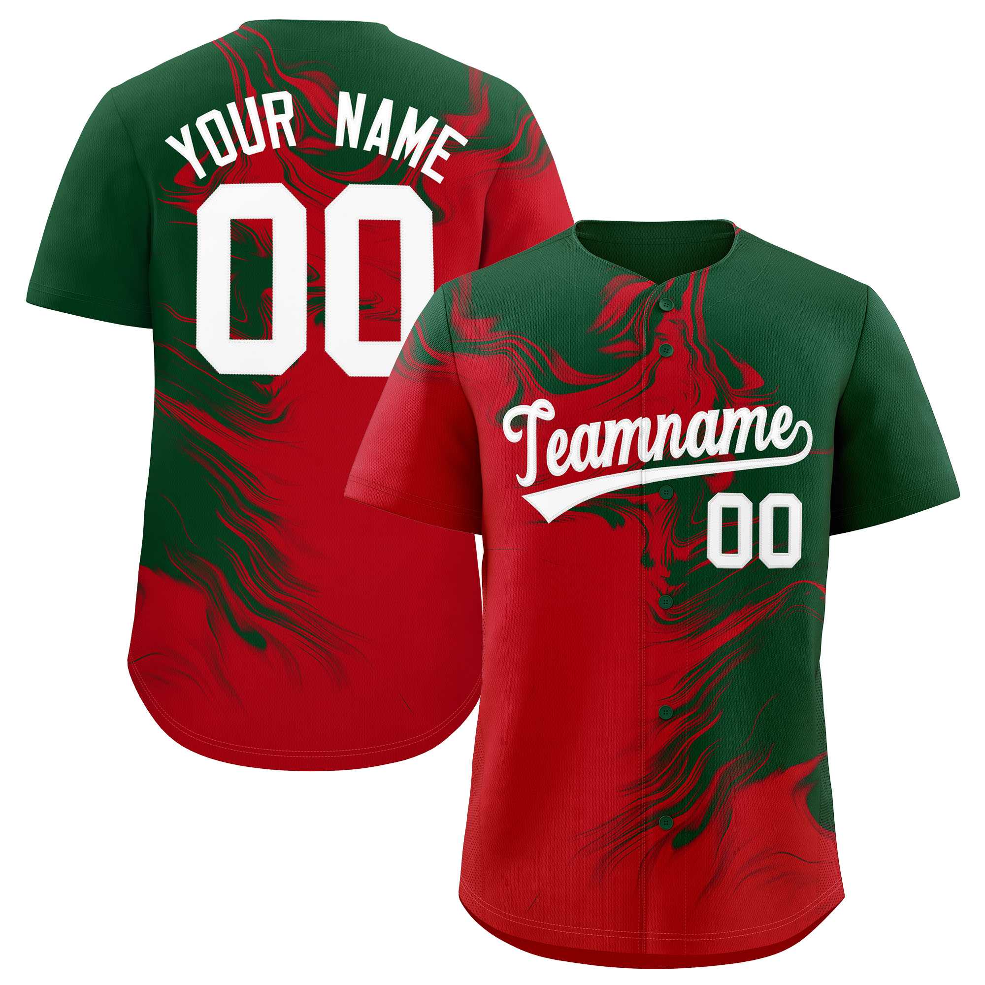 Custom Green Red Personalized Ink Pattern Authentic Baseball Jersey| KXKSHOP