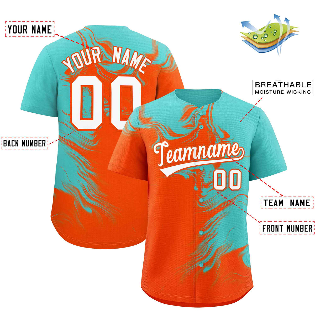 Custom Bright Green Orange Personalized Ink Pattern Authentic Baseball Jersey| KXKSHOP