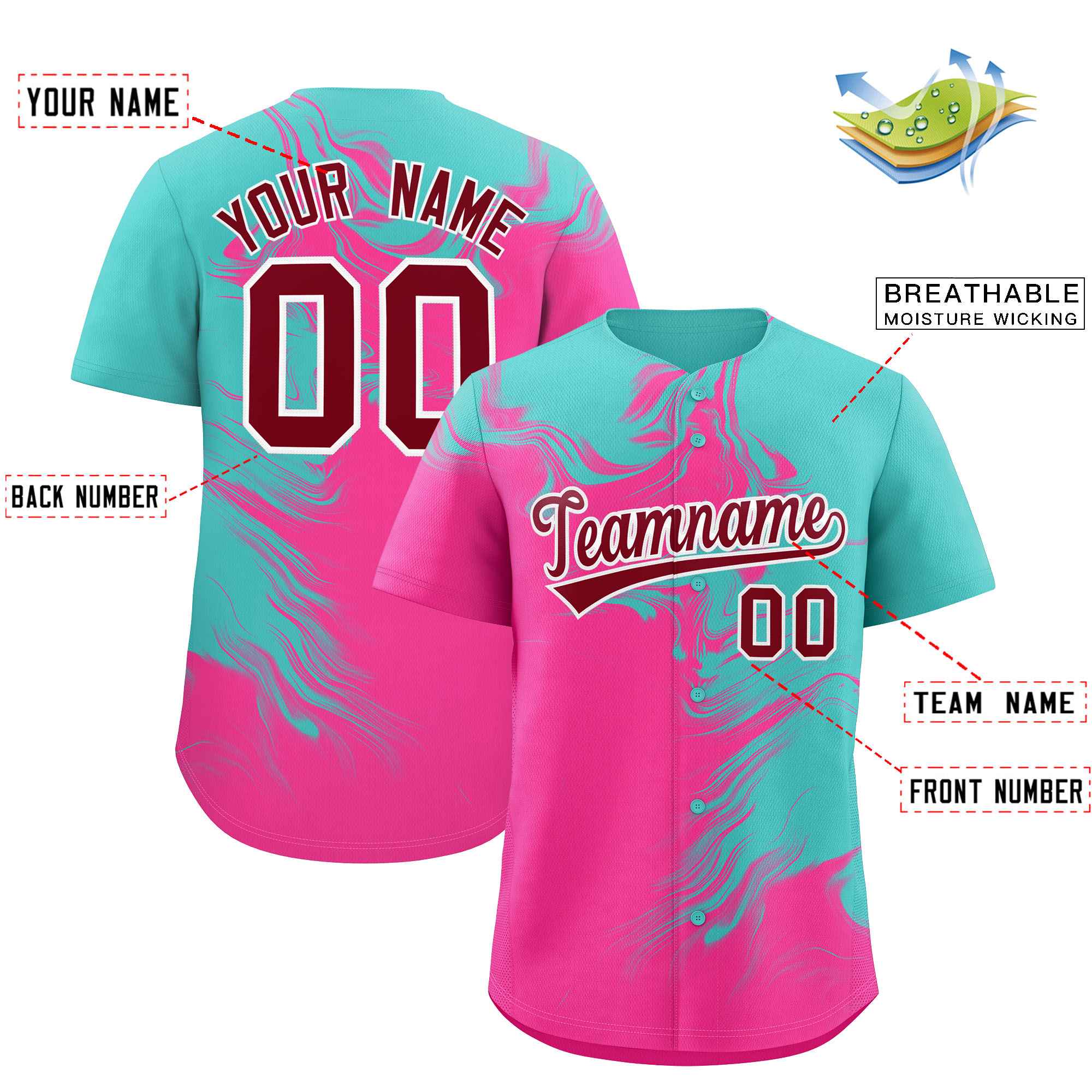 Custom Bright Green Pink Personalized Ink Pattern Authentic Baseball Jersey| KXKSHOP