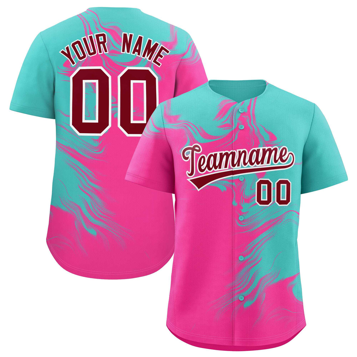 Custom Bright Green Pink Personalized Ink Pattern Authentic Baseball Jersey| KXKSHOP