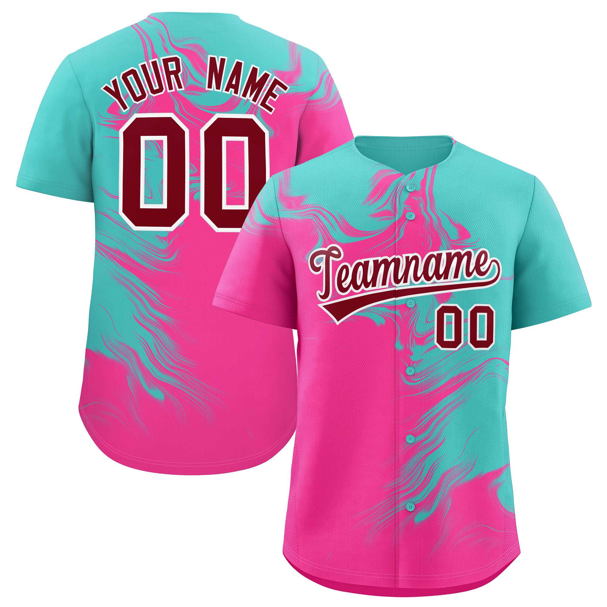 Custom Bright Green Pink Personalized Ink Pattern Authentic Baseball Jersey| KXKSHOP