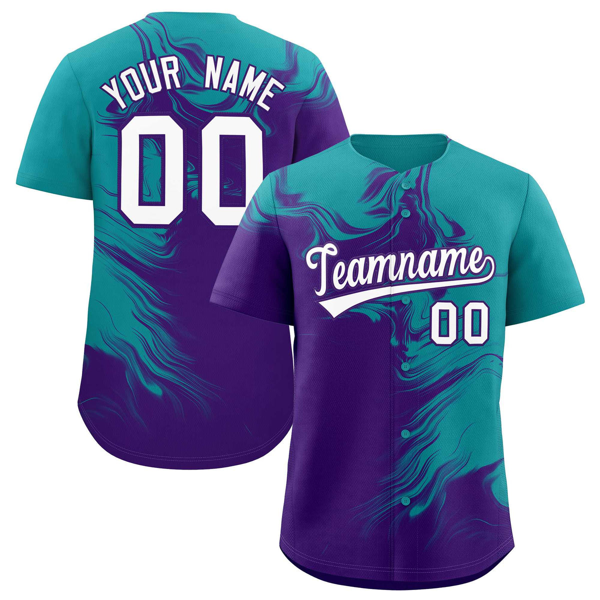 Custom Aqua Purple Personalized Ink Pattern Authentic Baseball Jersey| KXKSHOP
