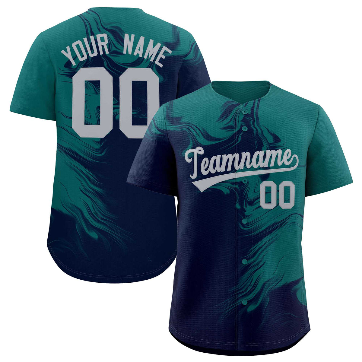 Custom Aqua Navy Personalized Ink Pattern Authentic Baseball Jersey| KXKSHOP