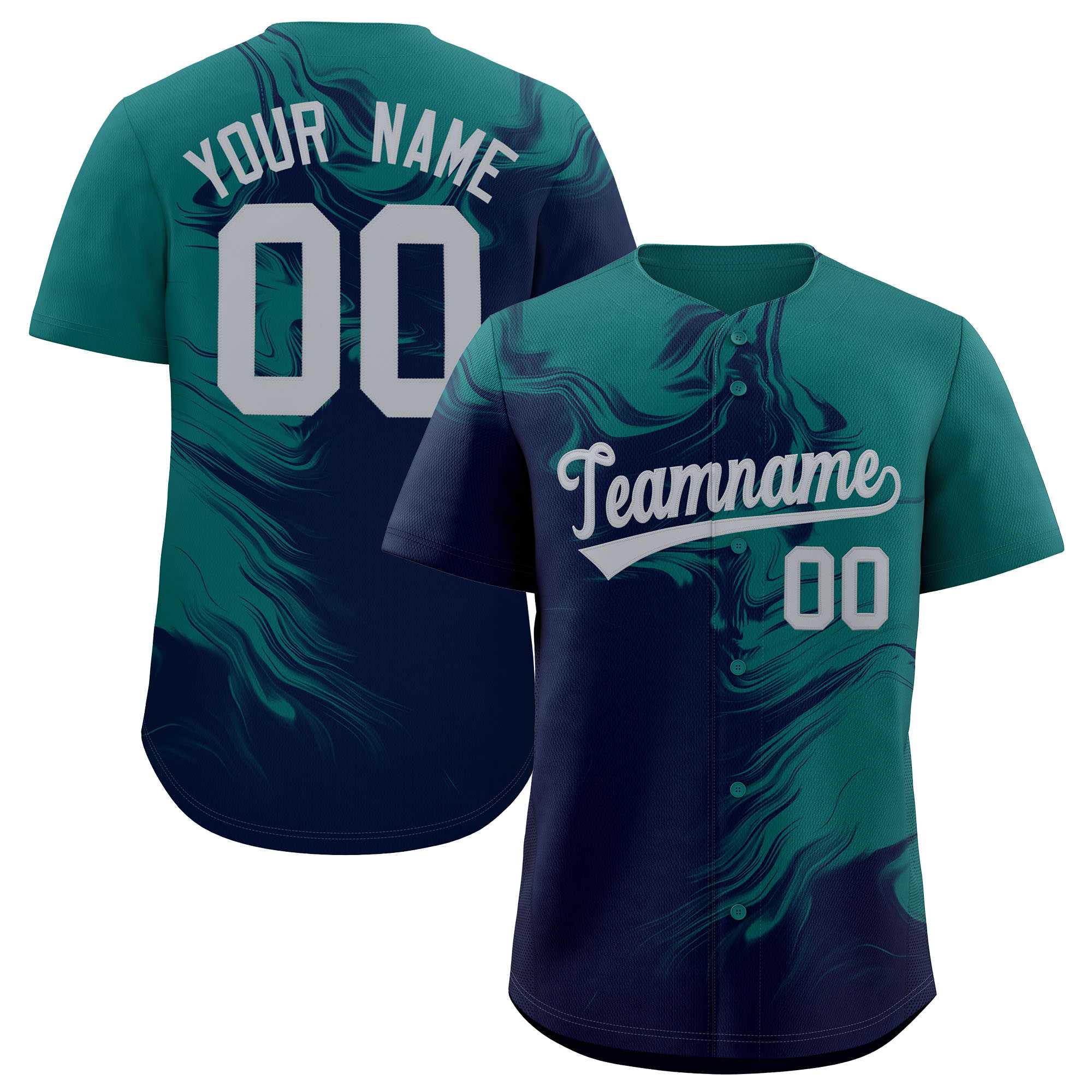 Custom Aqua Navy Personalized Ink Pattern Authentic Baseball Jersey| KXKSHOP