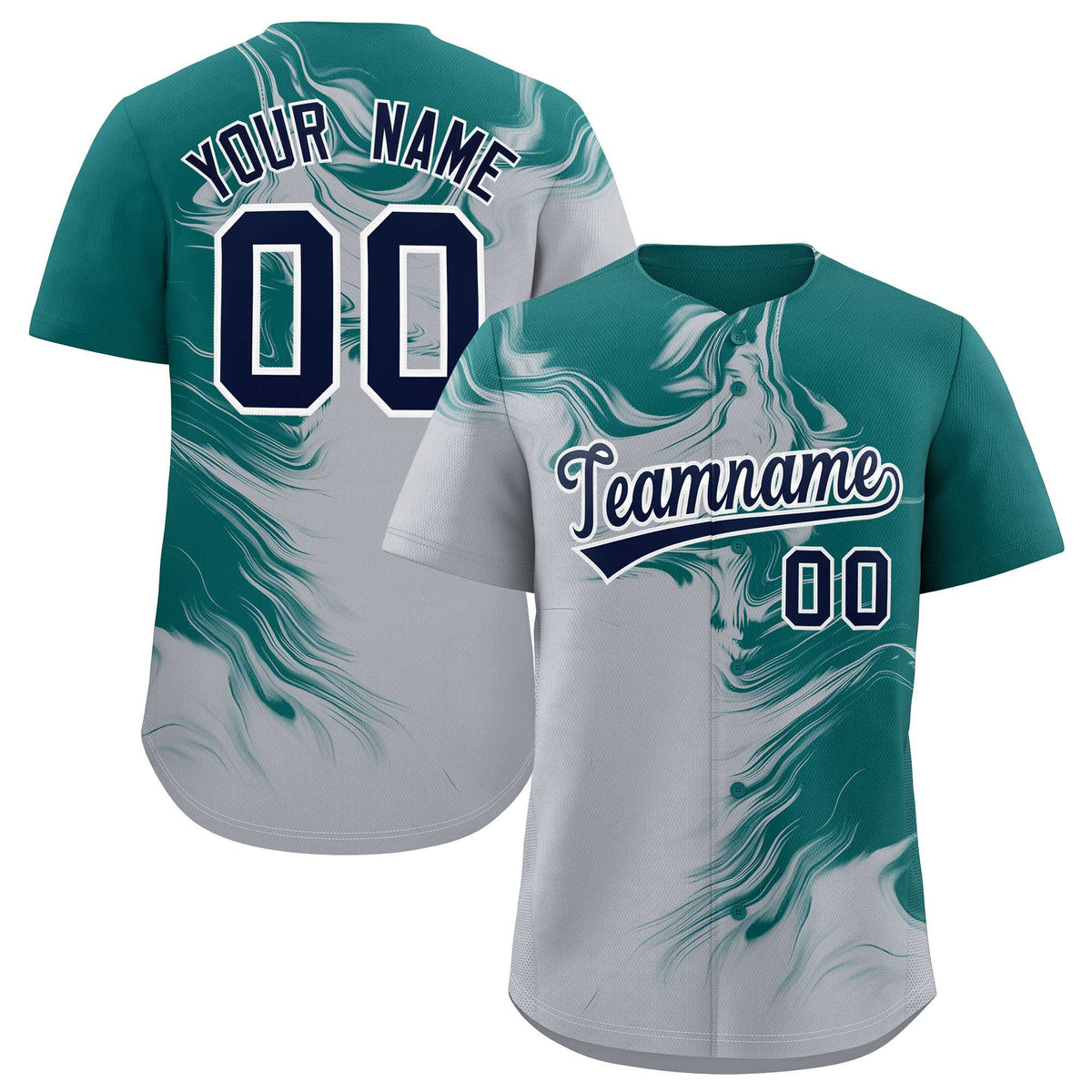 Custom Aqua Gray Personalized Ink Pattern Authentic Baseball Jersey| KXKSHOP