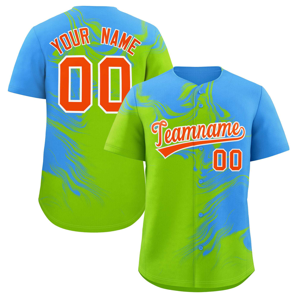 Custom Powder Blue Neon Green Personalized Ink Pattern Authentic Baseball Jersey| KXKSHOP