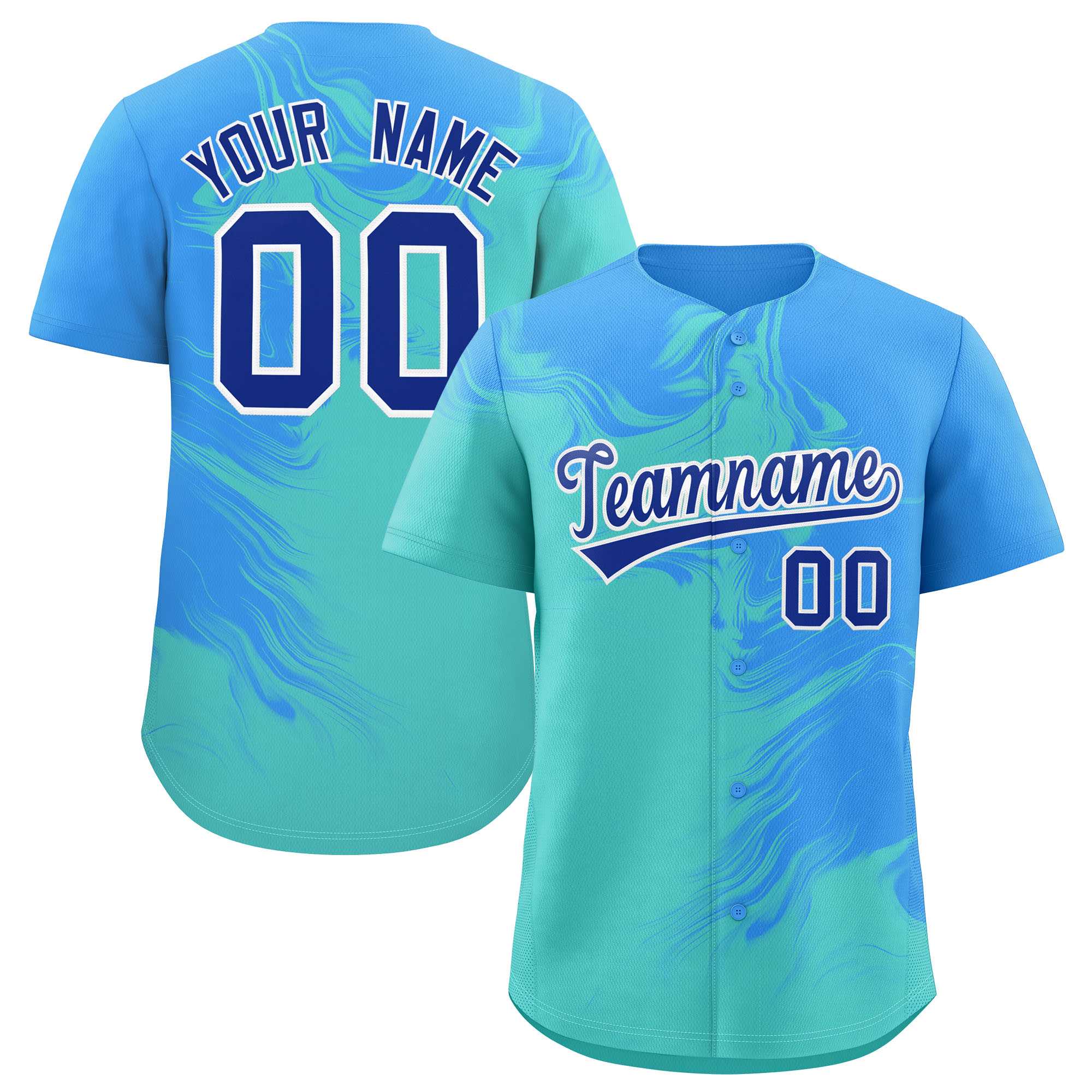 Custom Powder Blue Bright Green Personalized Ink Pattern Authentic Baseball Jersey| KXKSHOP