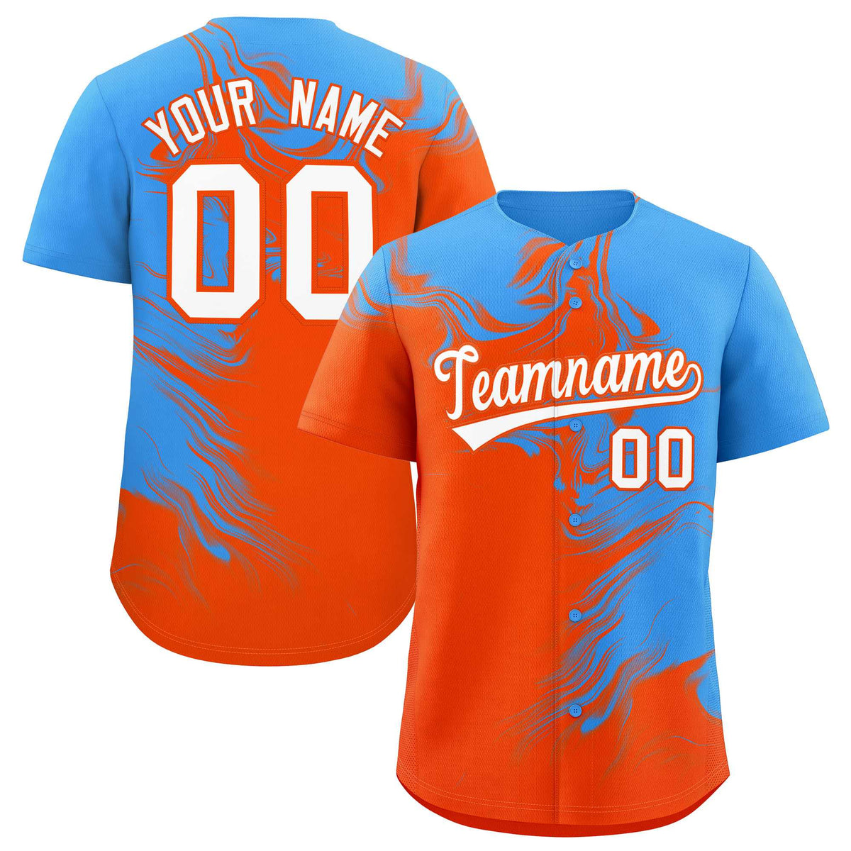 Custom Powder Blue Orange Personalized Ink Pattern Authentic Baseball Jersey| KXKSHOP
