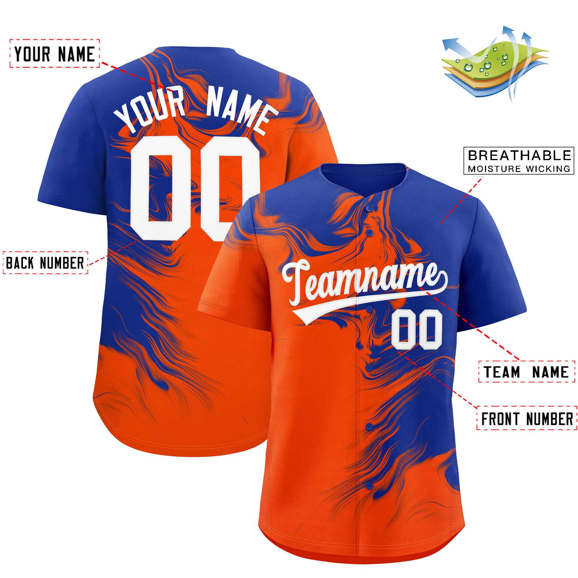 Custom Royal Orange Personalized Ink Pattern Authentic Baseball Jersey| KXKSHOP