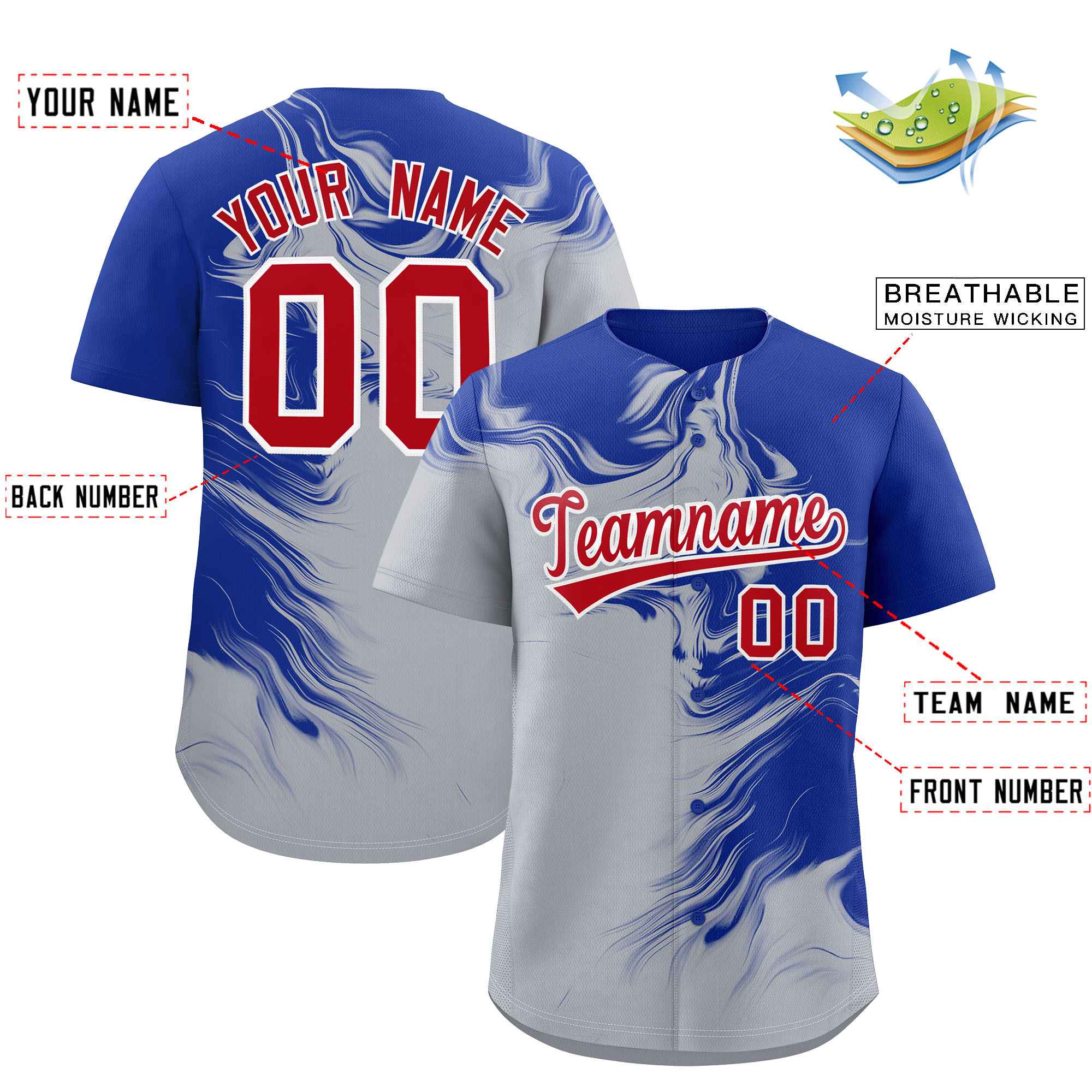 Custom Royal Gray Personalized Ink Pattern Authentic Baseball Jersey| KXKSHOP