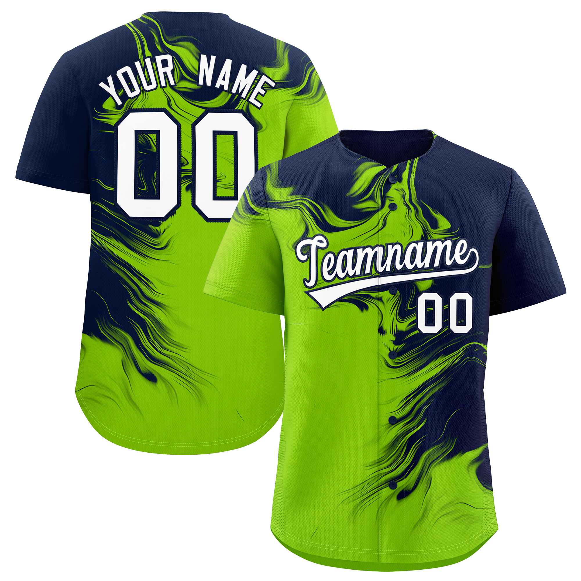 Custom Navy Neon Green Personalized Ink Pattern Authentic Baseball Jersey| KXKSHOP