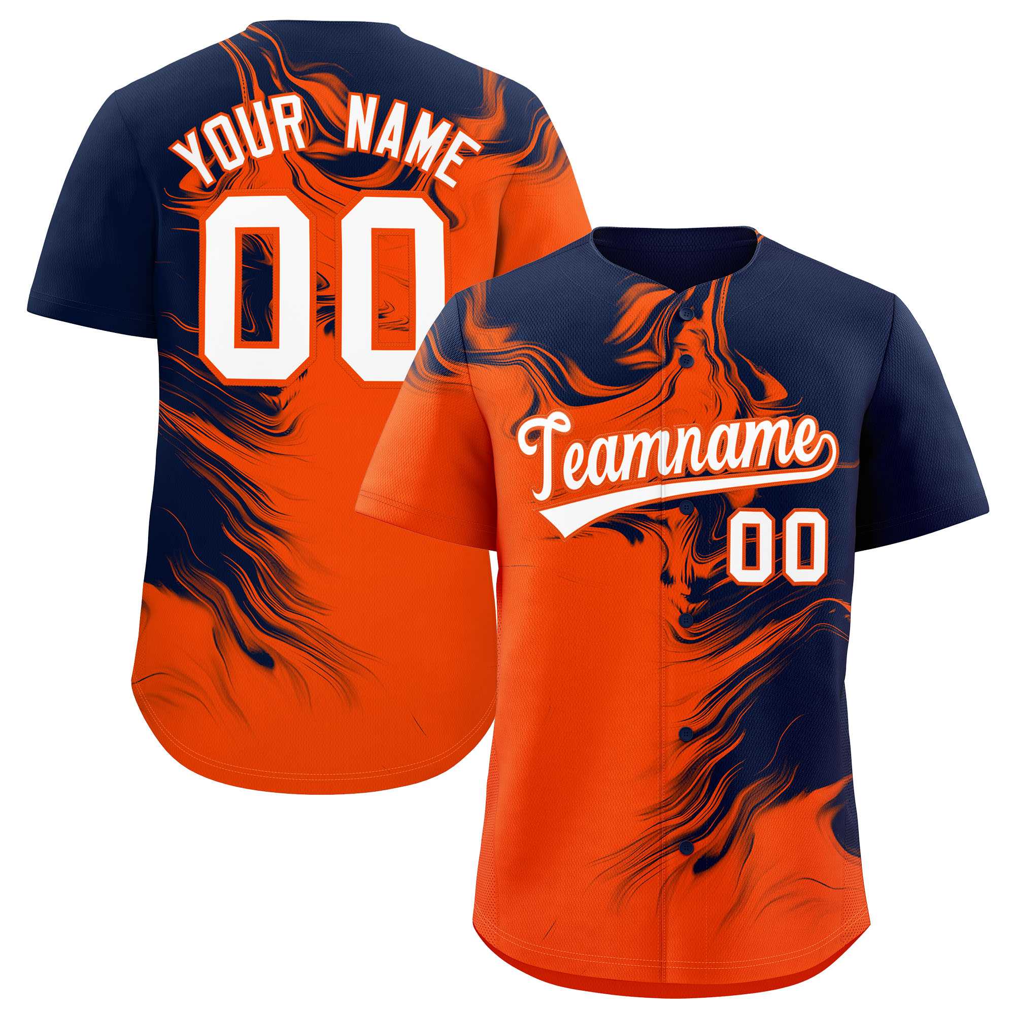 Custom Navy Orange Personalized Ink Pattern Authentic Baseball Jersey| KXKSHOP