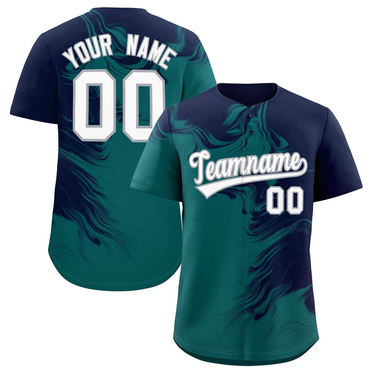 Custom Navy Aqua Personalized Ink Pattern Authentic Baseball Jersey| KXKSHOP