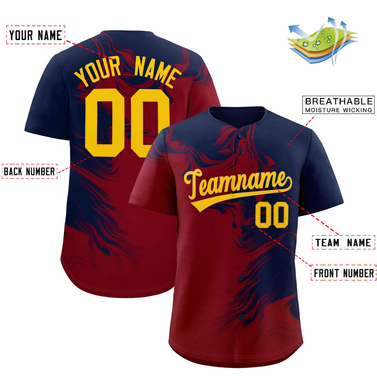 Custom Navy Crimson Personalized Ink Pattern Authentic Baseball Jersey| KXKSHOP