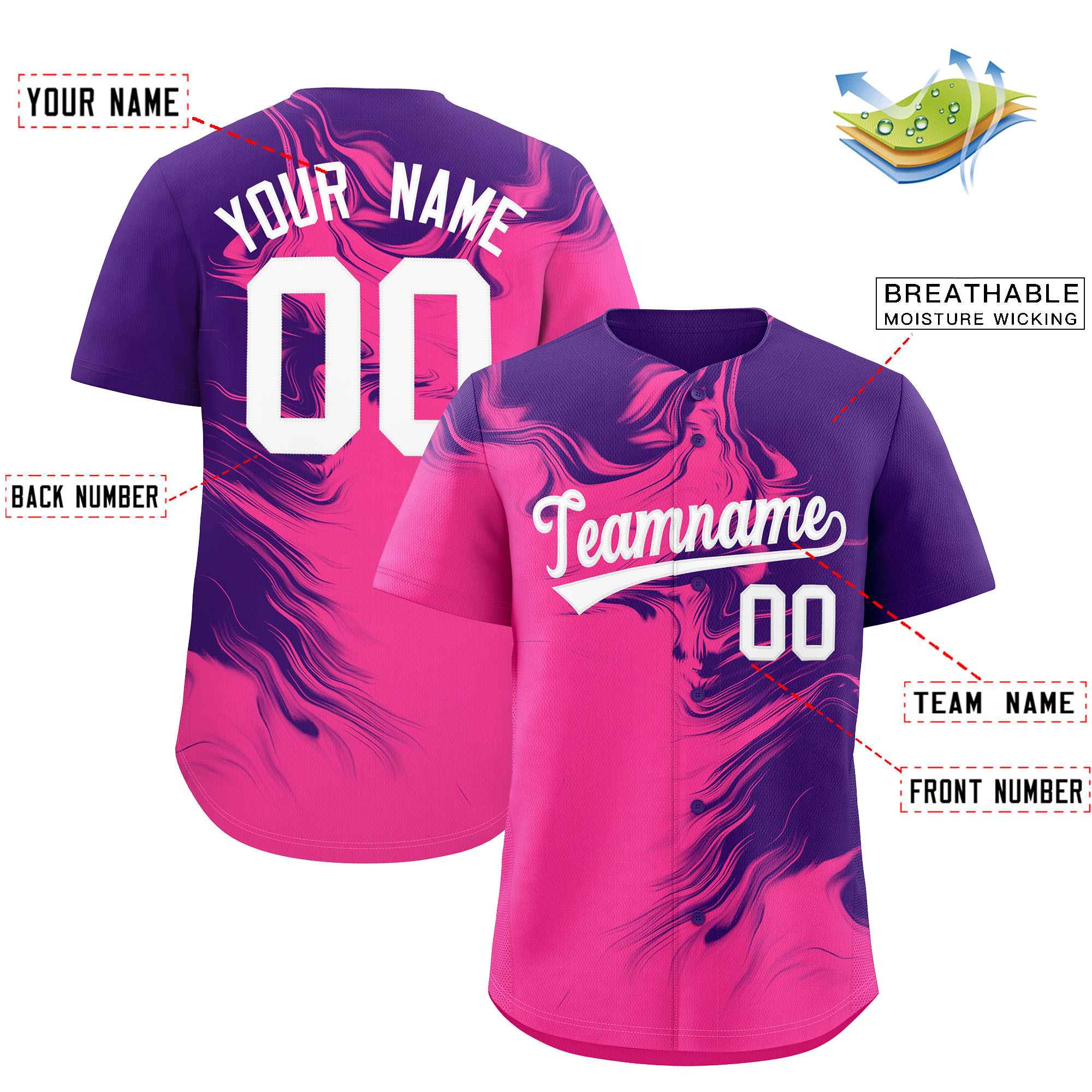 Custom Purple Pink Personalized Ink Pattern Authentic Baseball Jersey| KXKSHOP