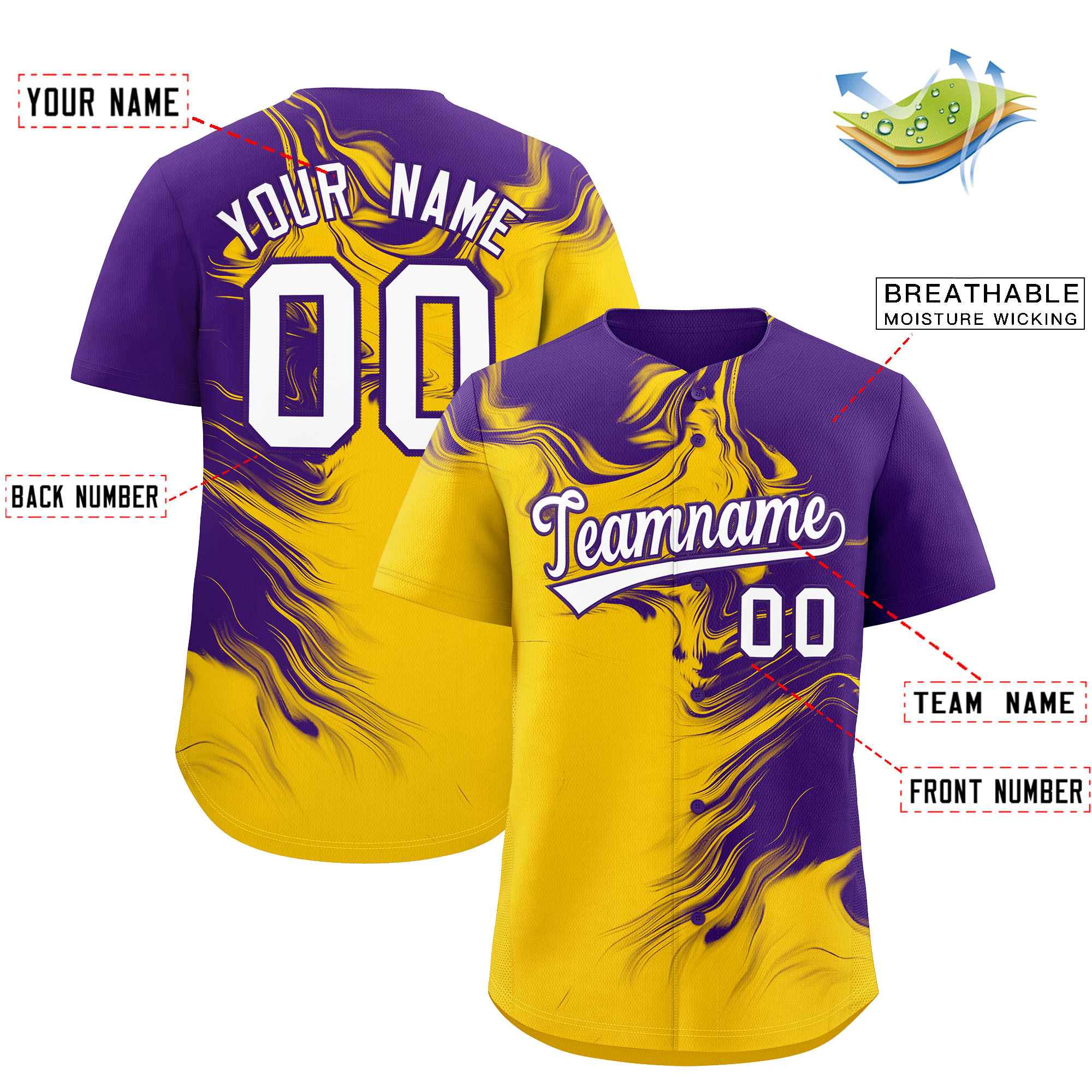 Custom Purple Gold Personalized Ink Pattern Authentic Baseball Jersey| KXKSHOP