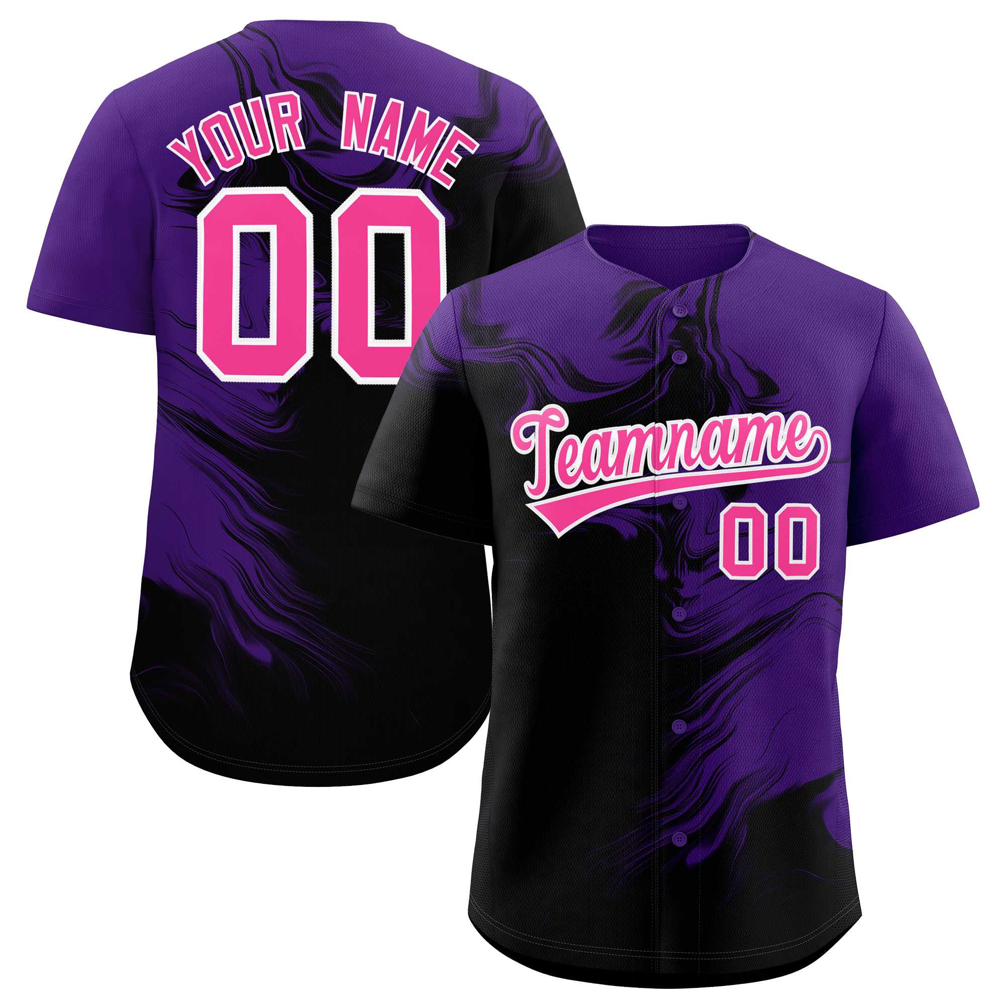 Custom Purple Black Personalized Ink Pattern Authentic Baseball Jersey| KXKSHOP