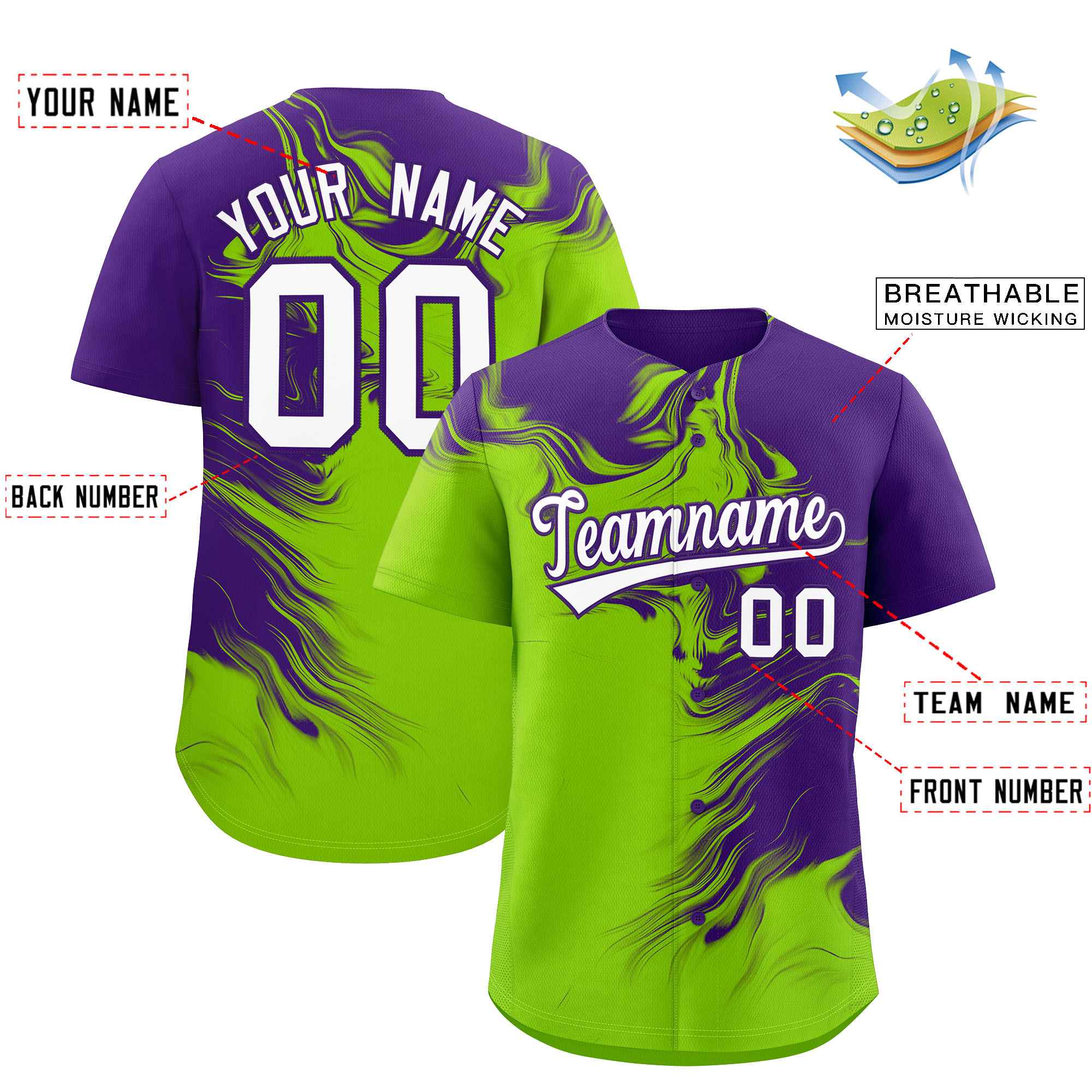 Custom Purple Neon Green Personalized Ink Pattern Authentic Baseball Jersey| KXKSHOP