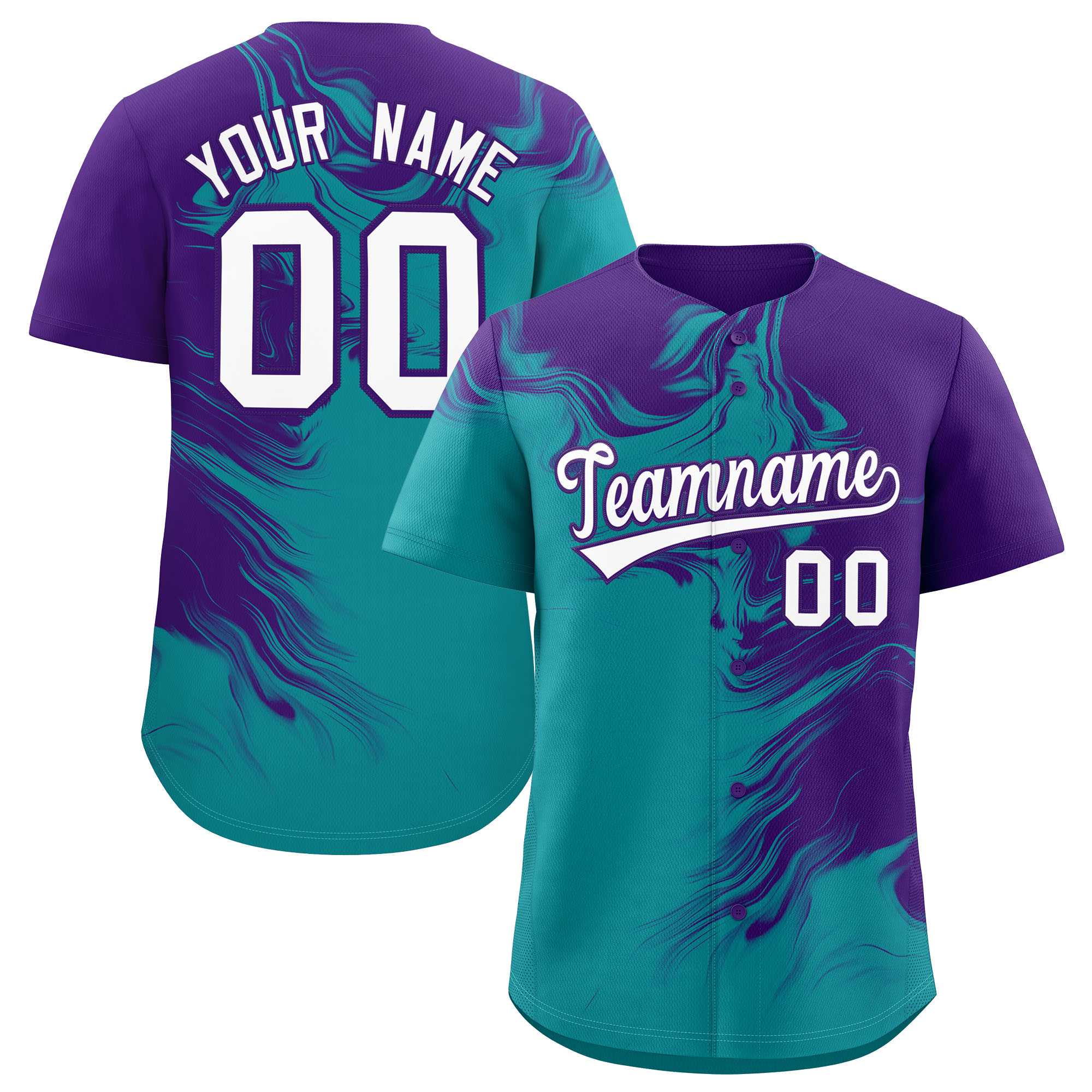 Custom Purple Aqua Personalized Ink Pattern Authentic Baseball Jersey| KXKSHOP