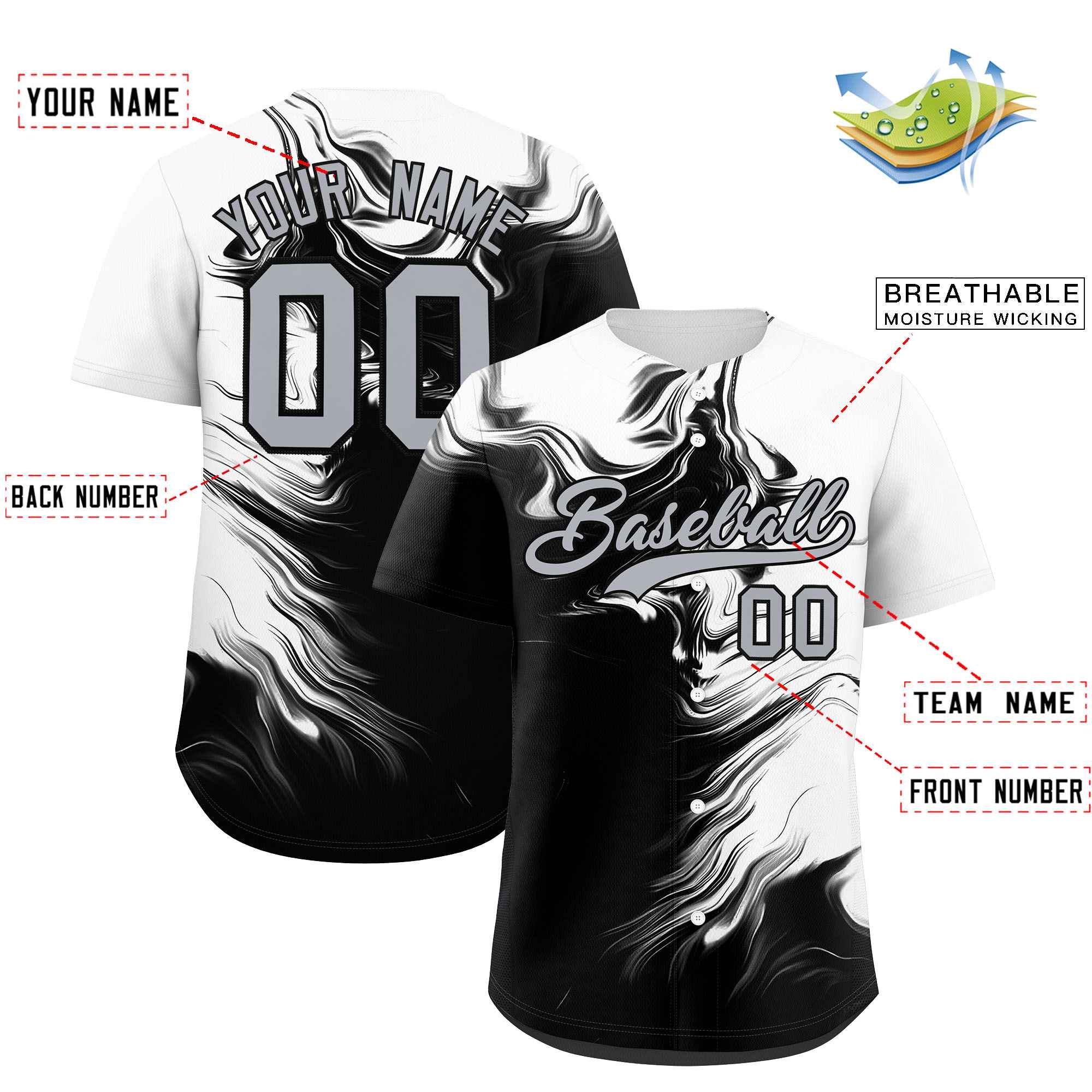 Custom White Black Personalized Ink Pattern Authentic Baseball Jersey| KXKSHOP