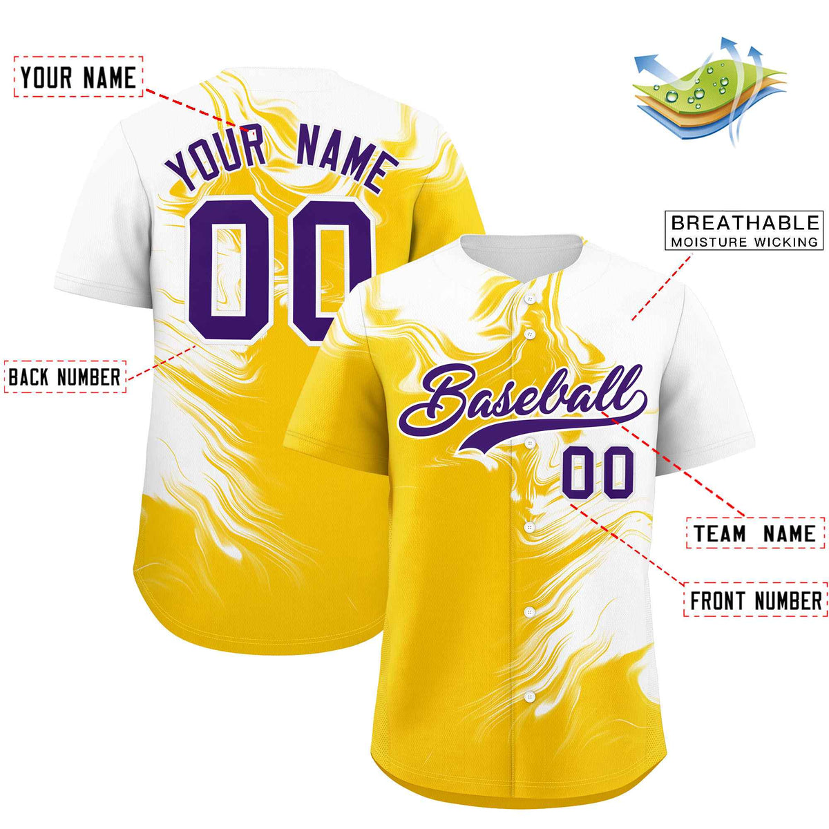 Custom White Gold Personalized Ink Pattern Authentic Baseball Jersey| KXKSHOP