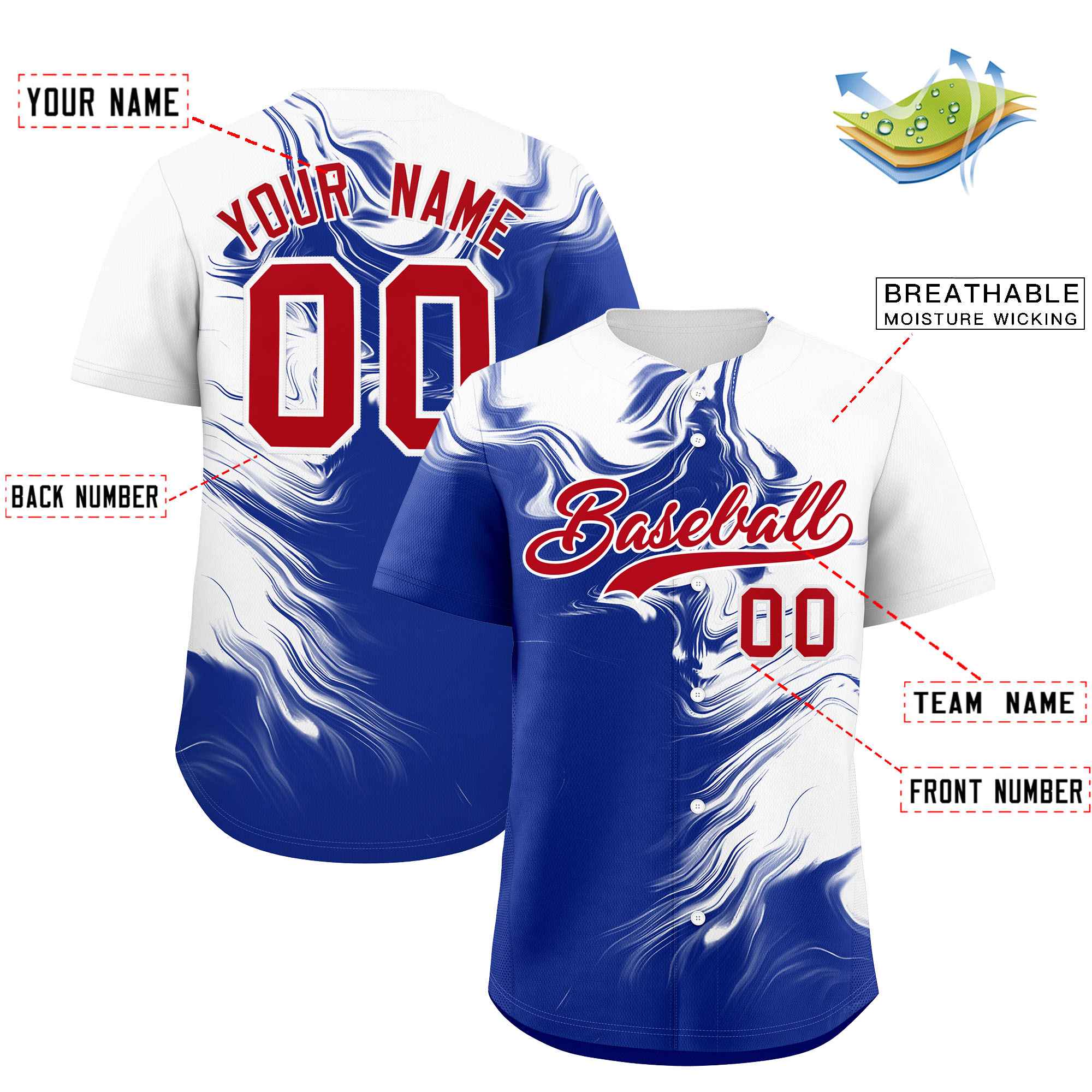 Custom White Royal Personalized Ink Pattern Authentic Baseball Jersey| KXKSHOP