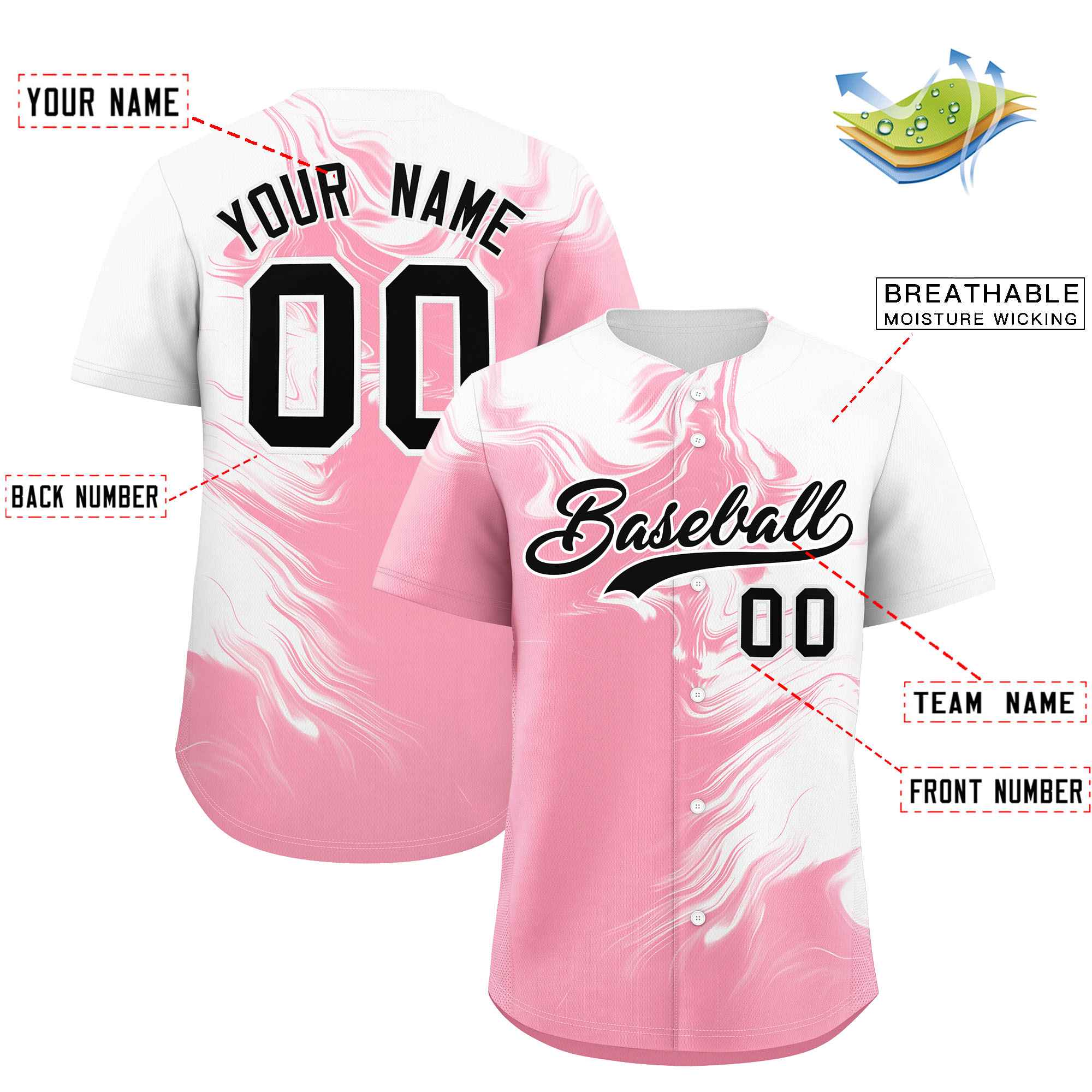 Custom White Light Pink Personalized Ink Pattern Authentic Baseball Jersey| KXKSHOP