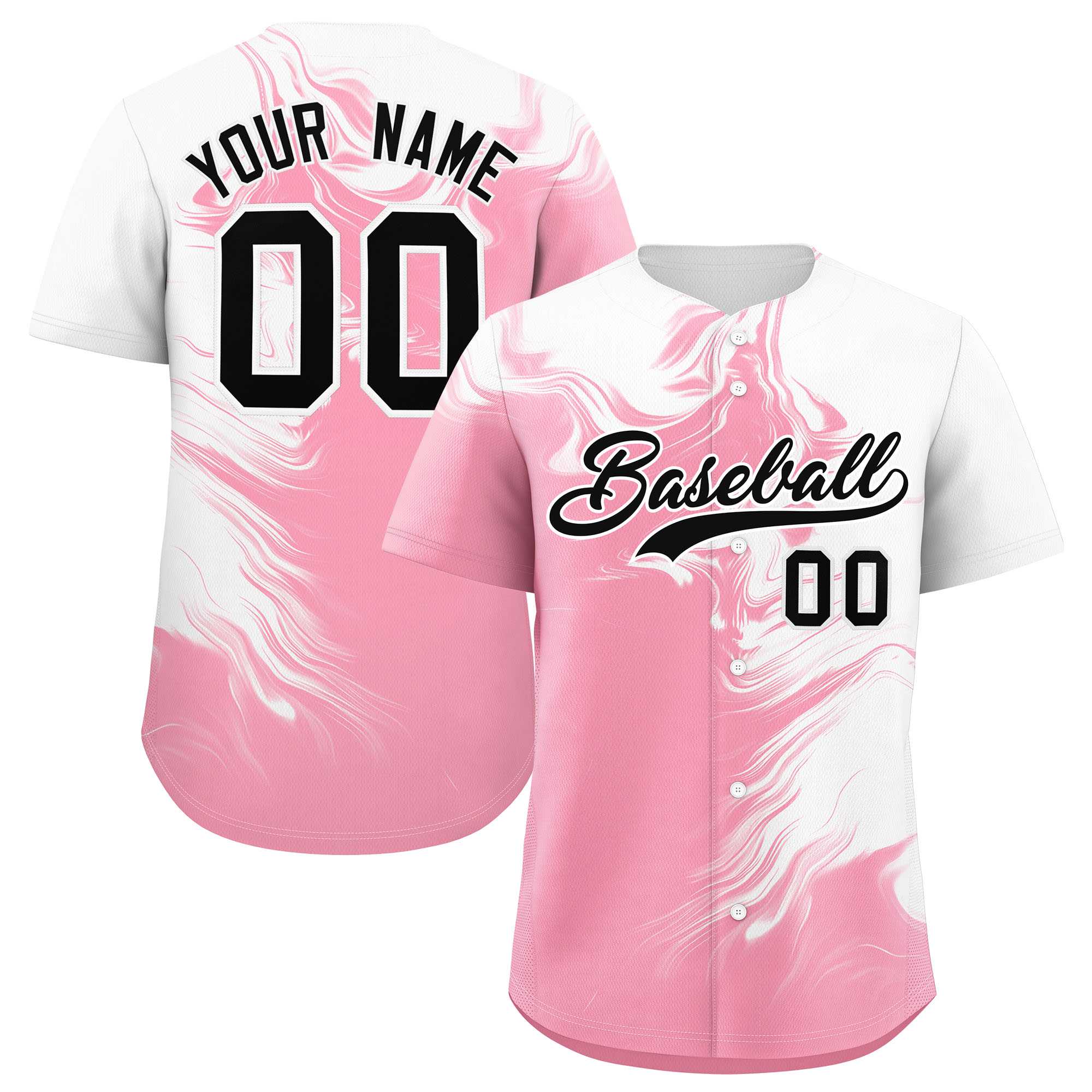 Custom White Light Pink Personalized Ink Pattern Authentic Baseball Jersey| KXKSHOP