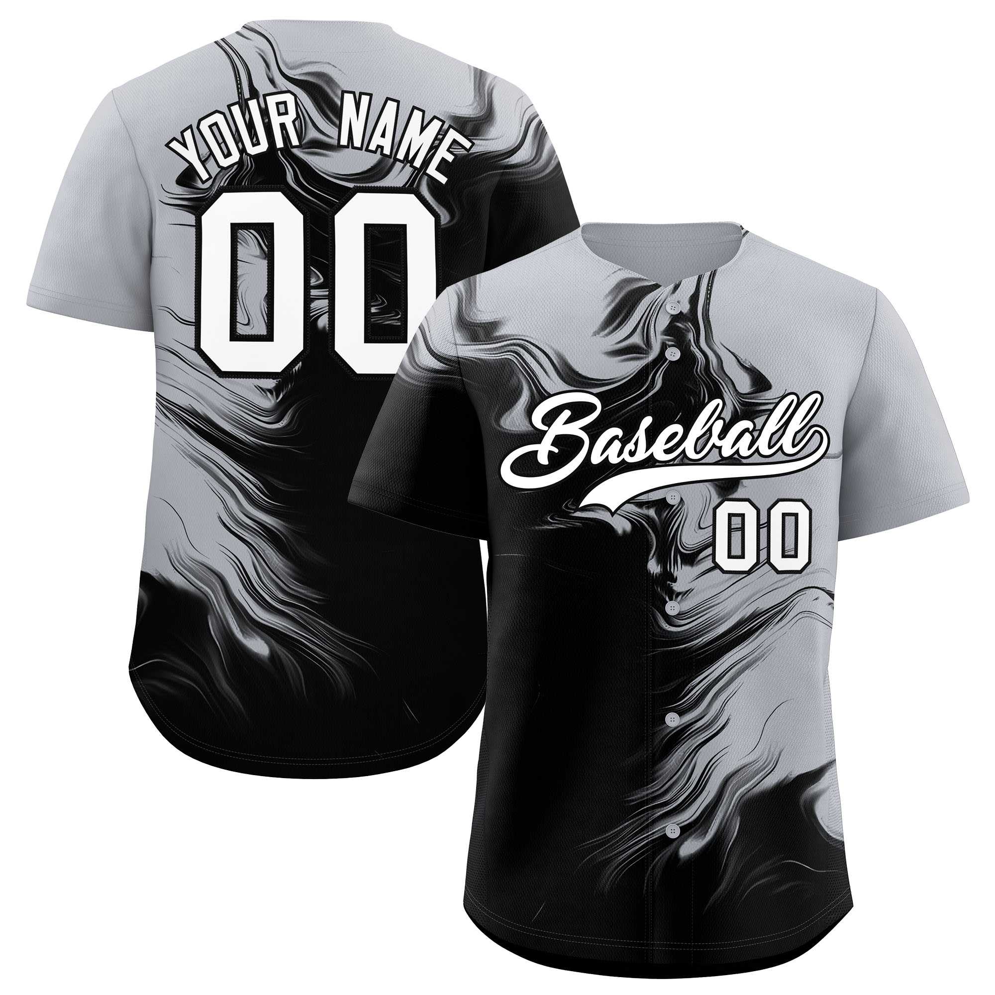 Custom Gray Black Personalized Ink Pattern Authentic Baseball Jersey| KXKSHOP