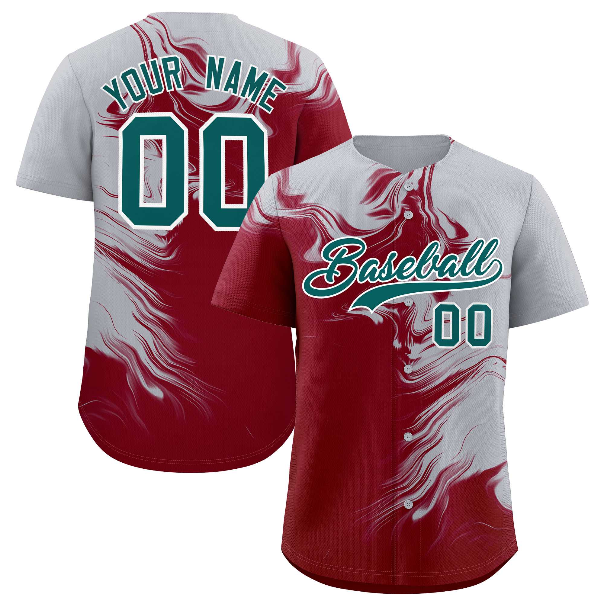 Custom Gray Crimson Personalized Ink Pattern Authentic Baseball Jersey| KXKSHOP