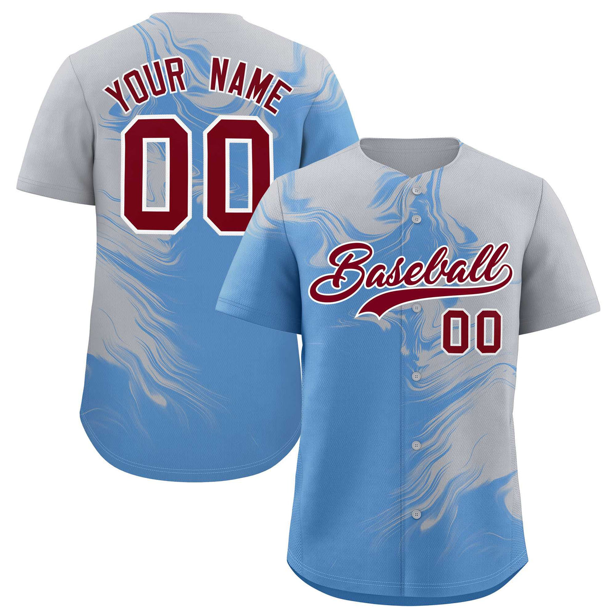 Custom Gray Powder Blue Personalized Ink Pattern Authentic Baseball Jersey| KXKSHOP