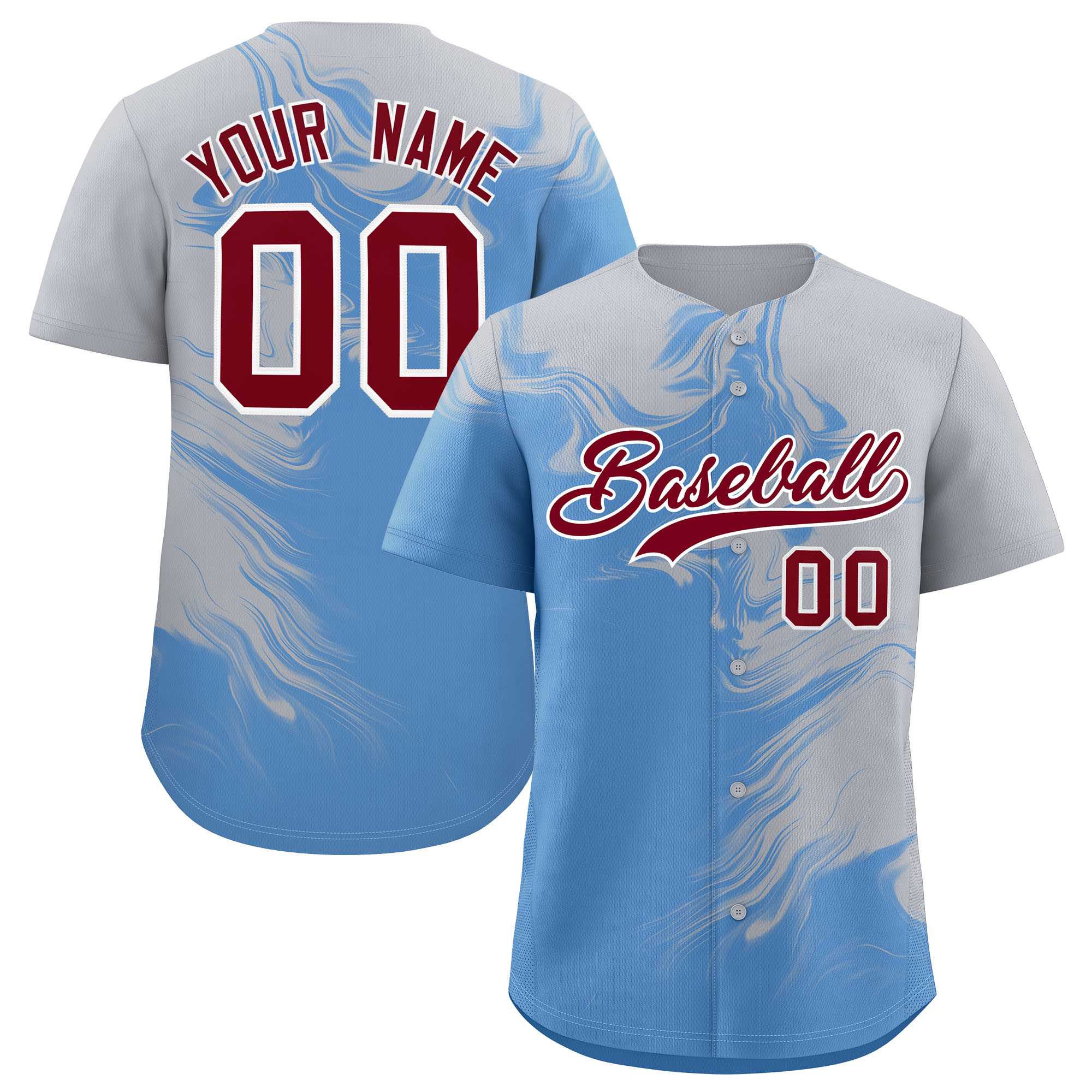 Custom Gray Powder Blue Personalized Ink Pattern Authentic Baseball Jersey| KXKSHOP