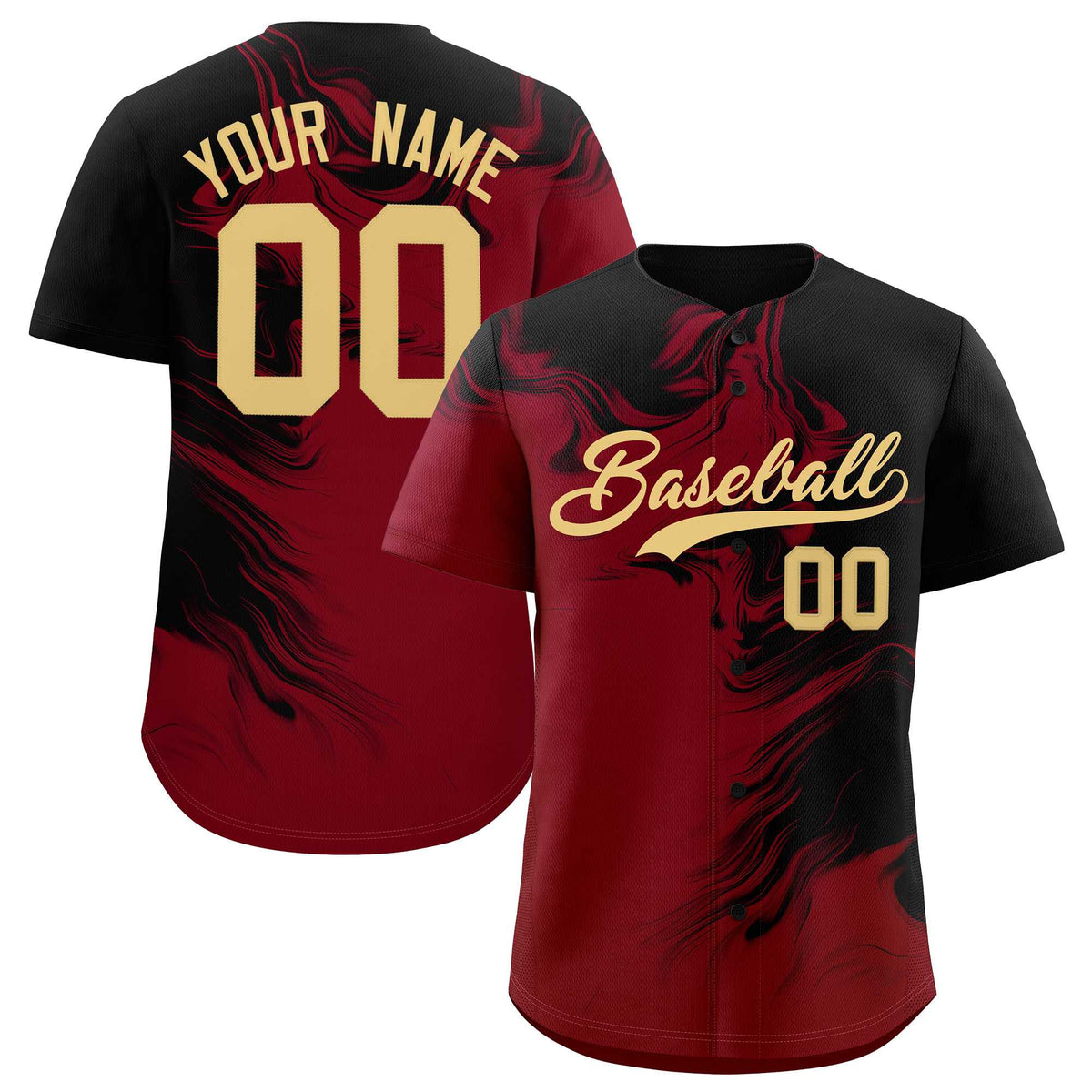 Custom Black Crimson Personalized Ink Pattern Authentic Baseball Jersey| KXKSHOP
