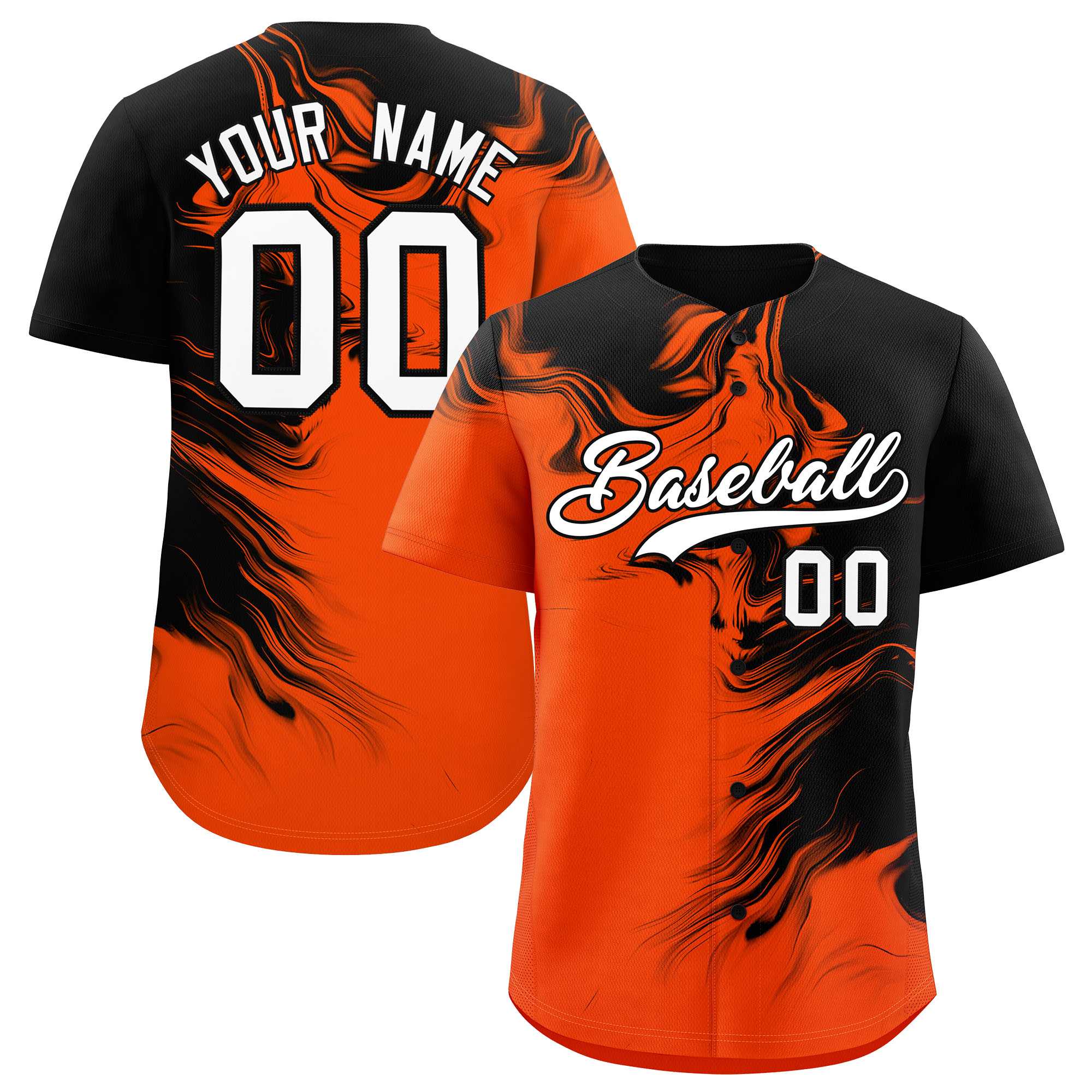 Custom Black Orange Personalized Ink Pattern Authentic Baseball Jersey| KXKSHOP