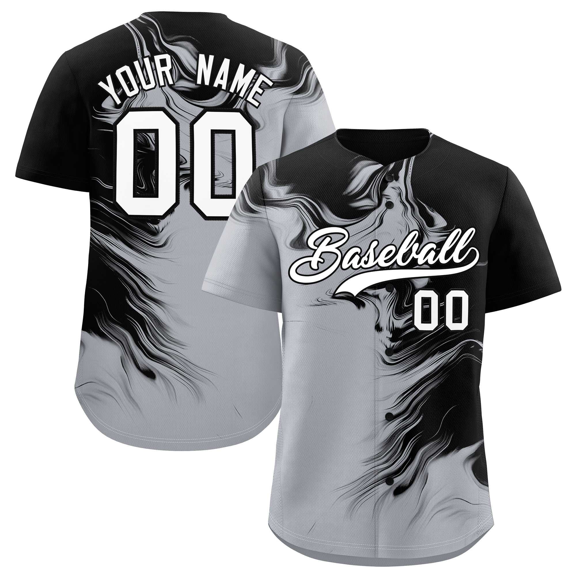 Custom Black Gray Personalized Ink Pattern Authentic Baseball Jersey| KXKSHOP